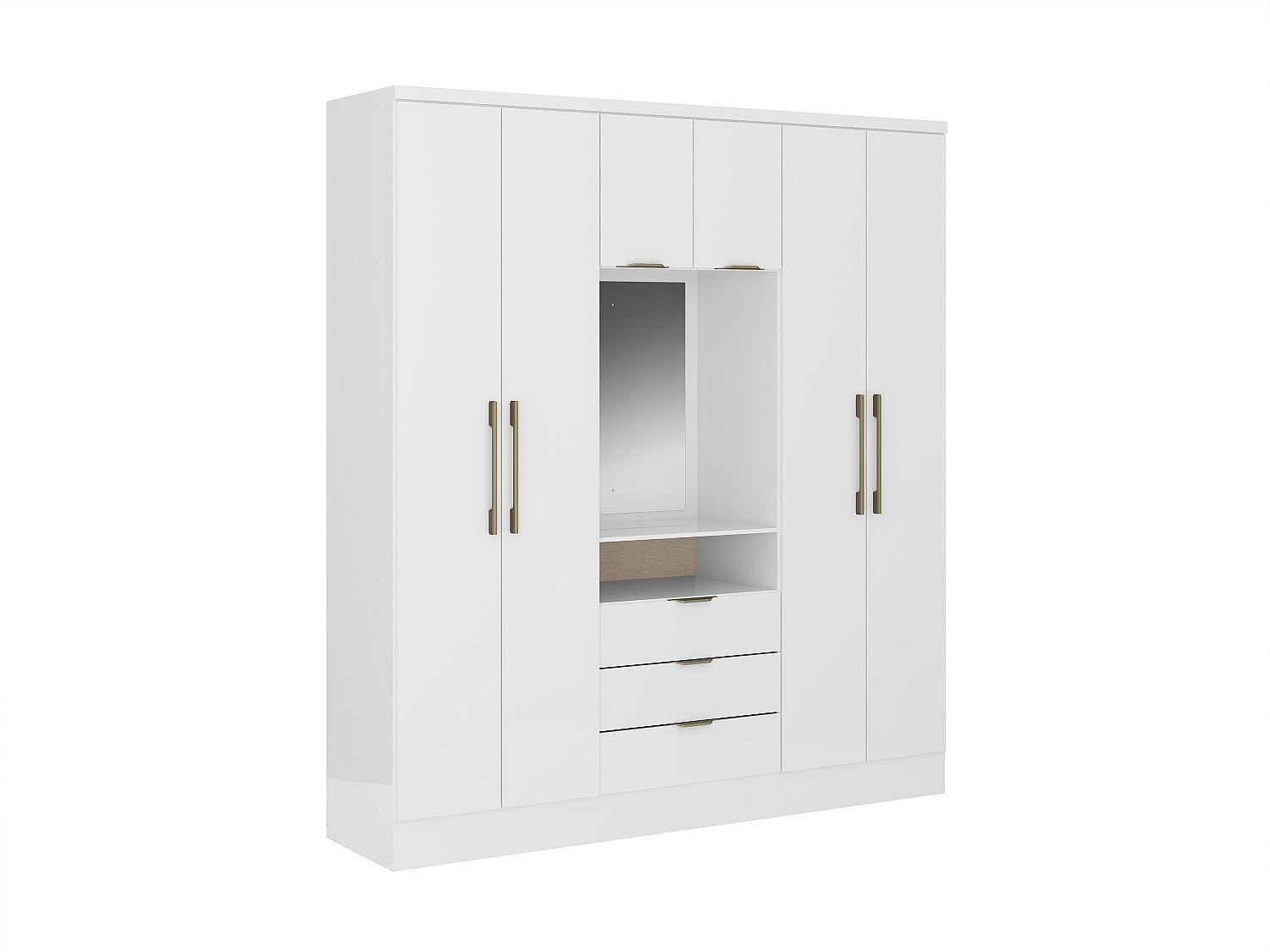 Armadio 6 ante e 3 cassetti + Specchio L180 cm Bianco - ELORIO - 2