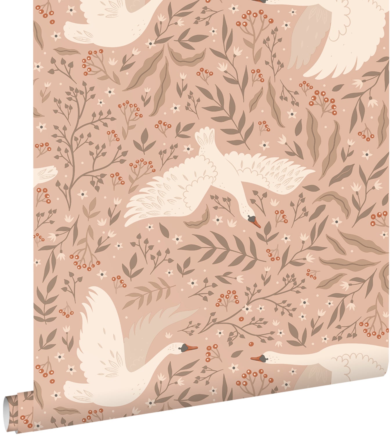 Tapeta łabędzie terakoty różowej - 53 cm x 10.05 m - ESTAHOME