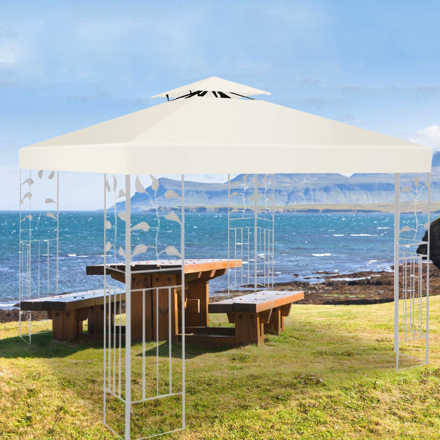 Toit de pavillon de remplacement Toit de tente double 3x3M Bâche de toit pour abri - 3