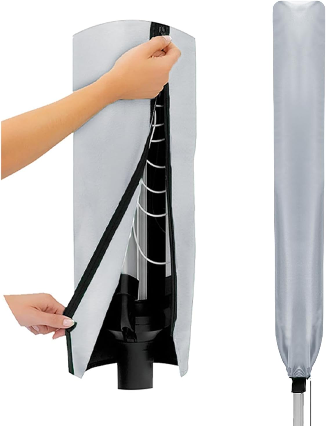 Pokrowiec na suszarkę, odporny na warunki atmosferyczne, 420D, z zamkiem błyskawicznym i kieszenią do przechowywania, srebrny (160 x 15 x 15 cm)