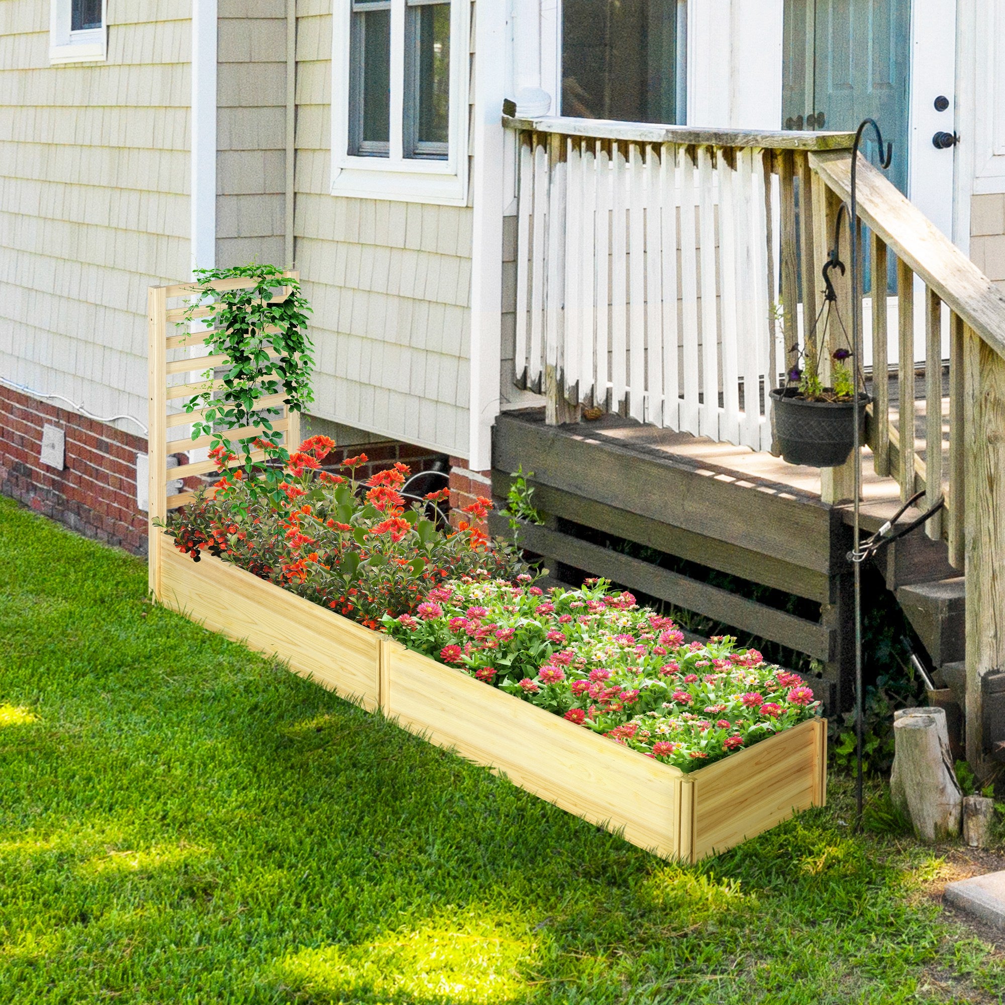 Carré potager surélevé avec treillis pour plantes grimpantes, bois de sapin, 230x60x110 cm, couleur bois - 4