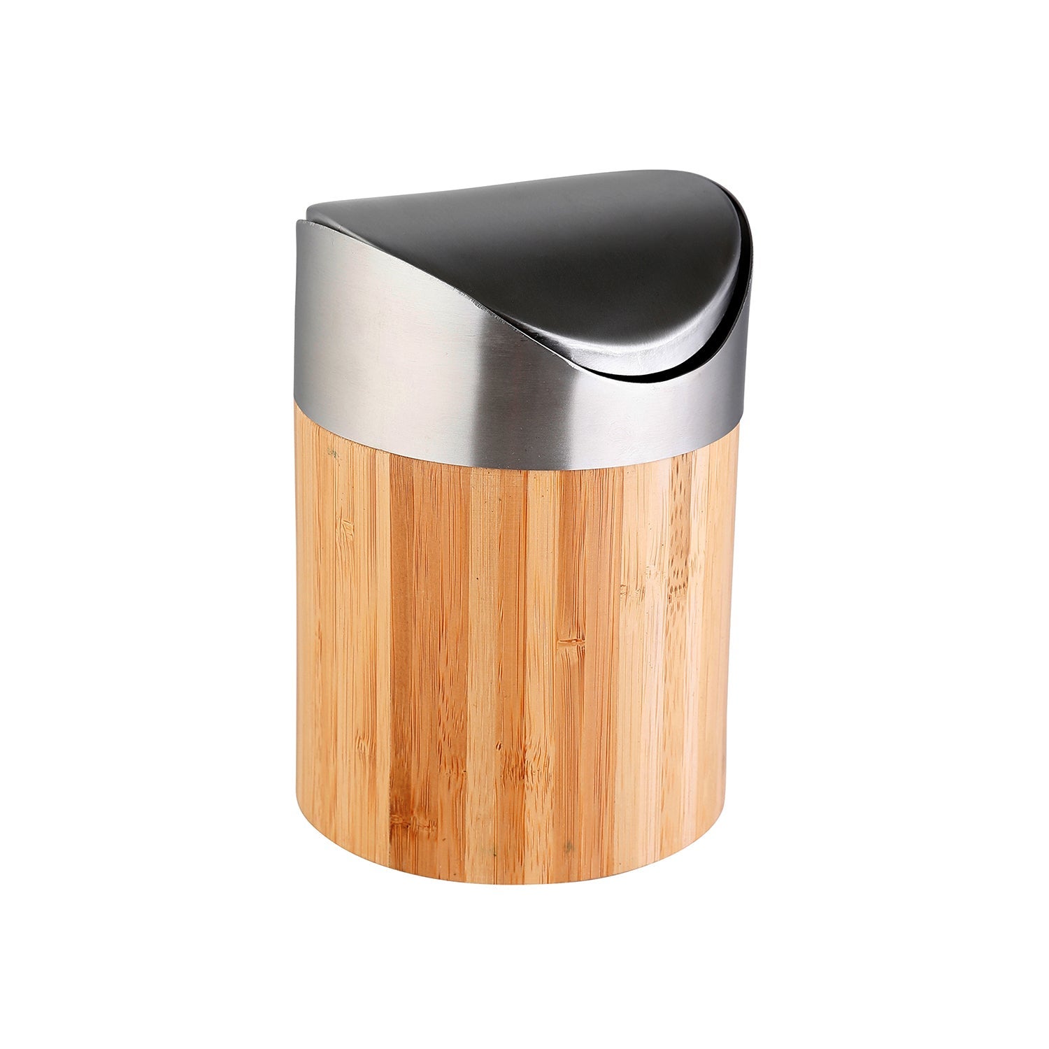 Pattumiera Da Tavolo In Bambù E Acciaio Bonja - 0,8 Litri, Con Coperchio Basculante - Foto 6