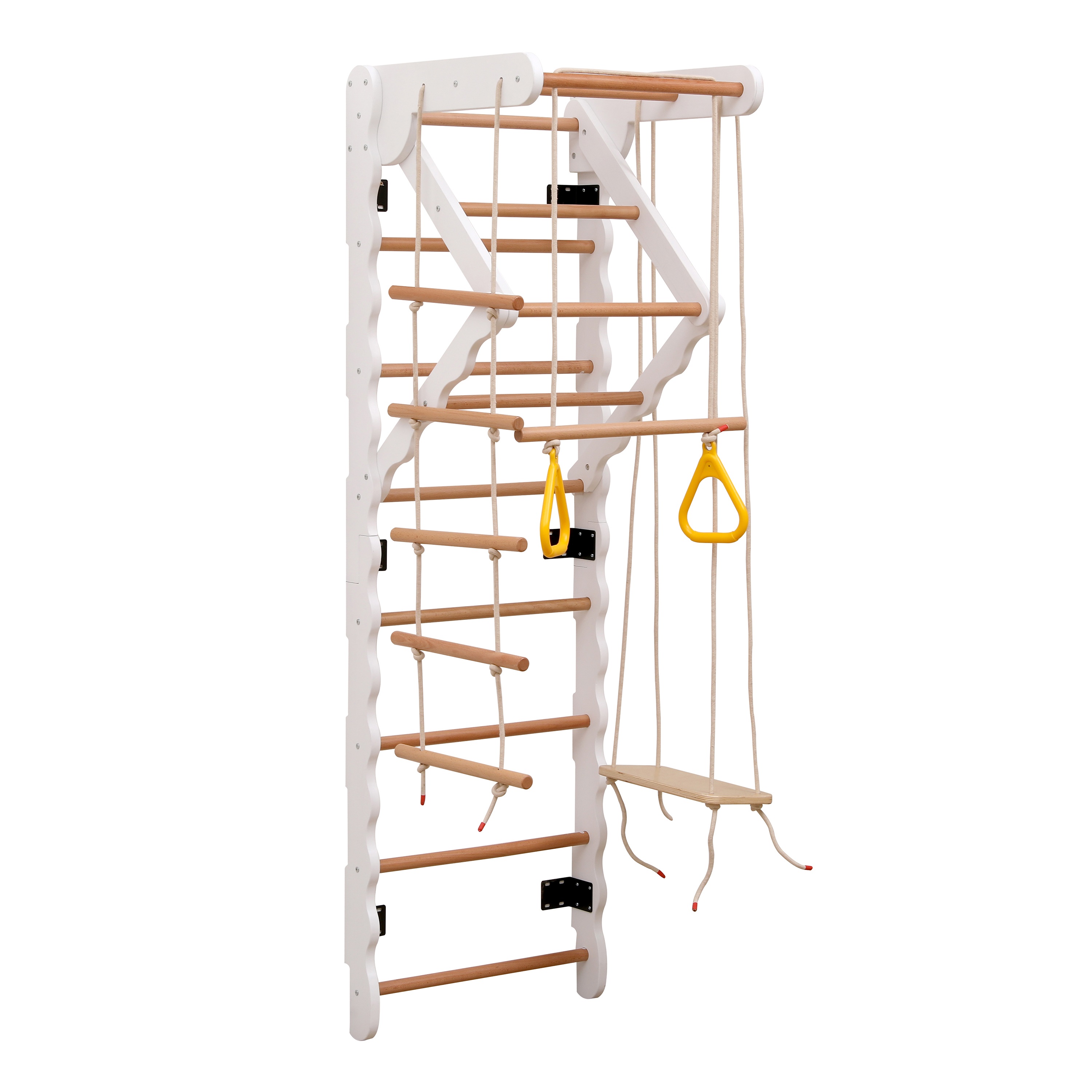Structure de jeu 6 en 1 - Rutsche, Schaukel, Krabbelleiter, Klettergerüst, Klimmzugsbereich, Ringe - Bois de hêtre - 6