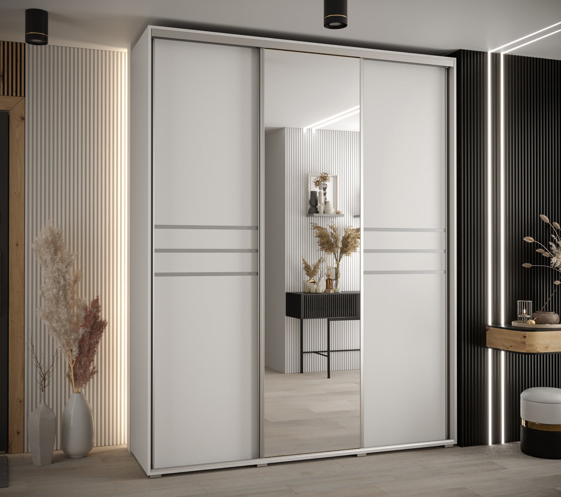 Szafa przesuwna z lustrem wysoka Davos 11 190 x 60 x 235,2 cm biały + biały + u. srebrny - Abiks Meble - 2