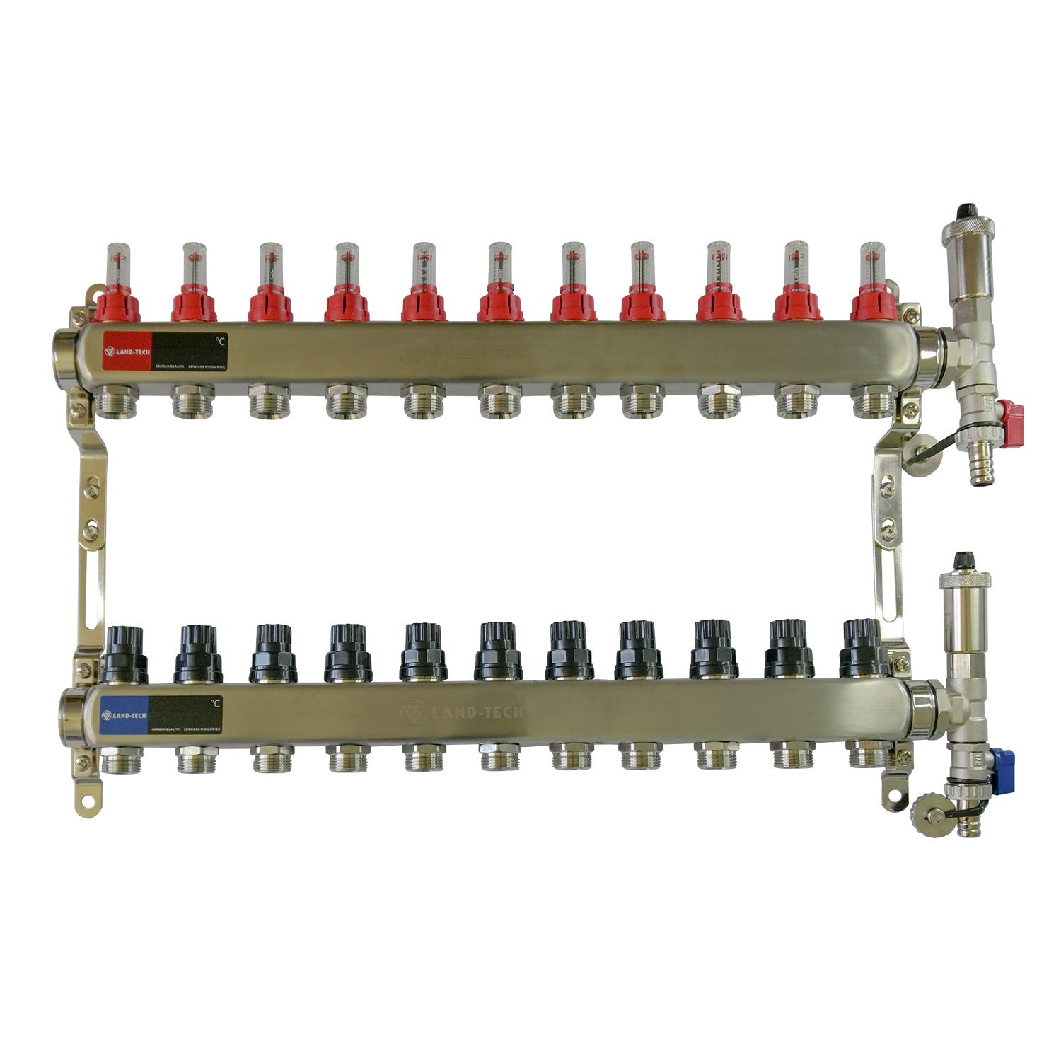 Set de distribuitor din inox cu debimetre, izolatie anticondens, robinet de golire, aerisitor automat, 1