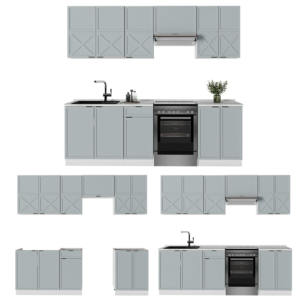 Vicco Cuisine Fame-Line, Bleu clair-gris/blanc, 240cm sans PT - 7