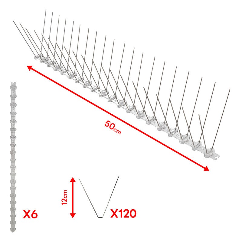 Pics Anti volatile 3 mètres - Répulsif volatiles - Pointes inox - Flexible - Installation Facile Balcon, Fenêtre - 2