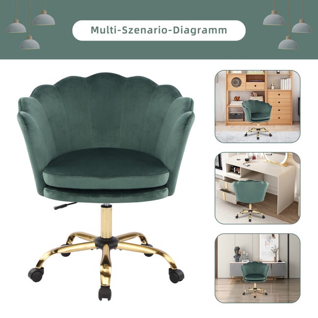 COSTWAY Chaise Pivotante En Velours, Fauteuil De Bureau Reglable En Hauteur De 72 86 Cm Base Galvanisee Charge 125kg Moderne Vert COSTWAY Chaise Pivotante En Velours, Fauteuil De Bureau Reglable En Hauteur De 72 86 Cm Base Galvanisee Charge 125kg Moderne Vert