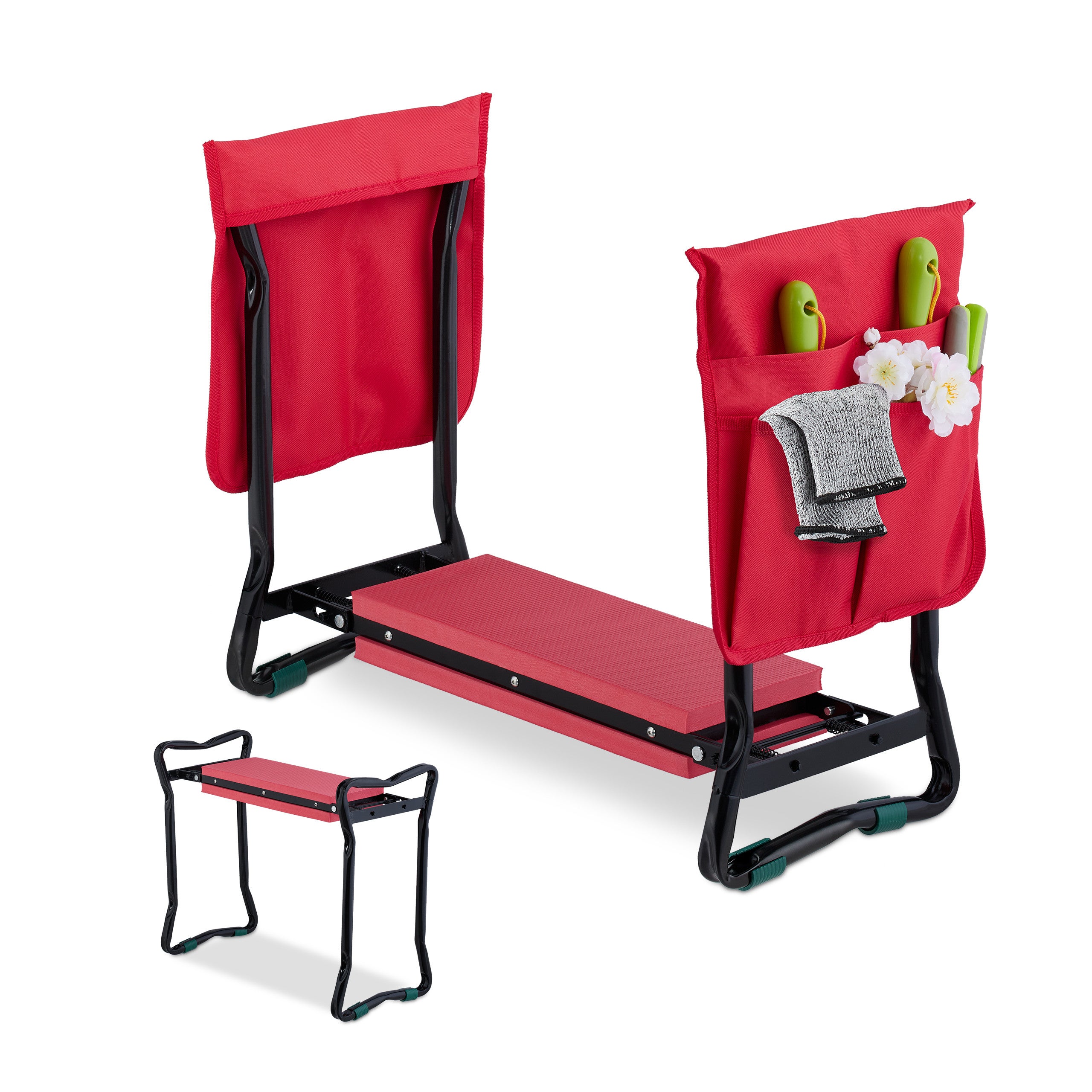 Relaxdays Agenouilloir De Jardinage Pliable 2-en-1 - Soulage Les Genoux, 150 Kg Max, 2 Poches - Noir/Gris
