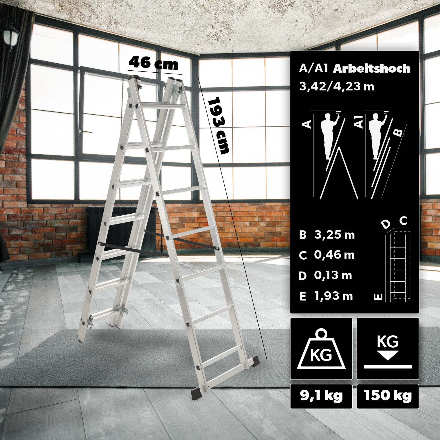 DRABINA ALUMINIOWA WIELOFUNKCYJNA 3x7 MOCNA 150kg HAK gratis PRODUKT POLSKI