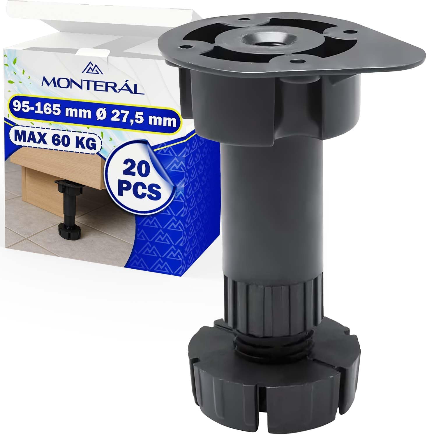 20 bucPicioare reglabile pentru mobilă 95-165 mm Ø 27,5 mm Capacitate de încărcare 60 kg, garanție 10 ani ăți