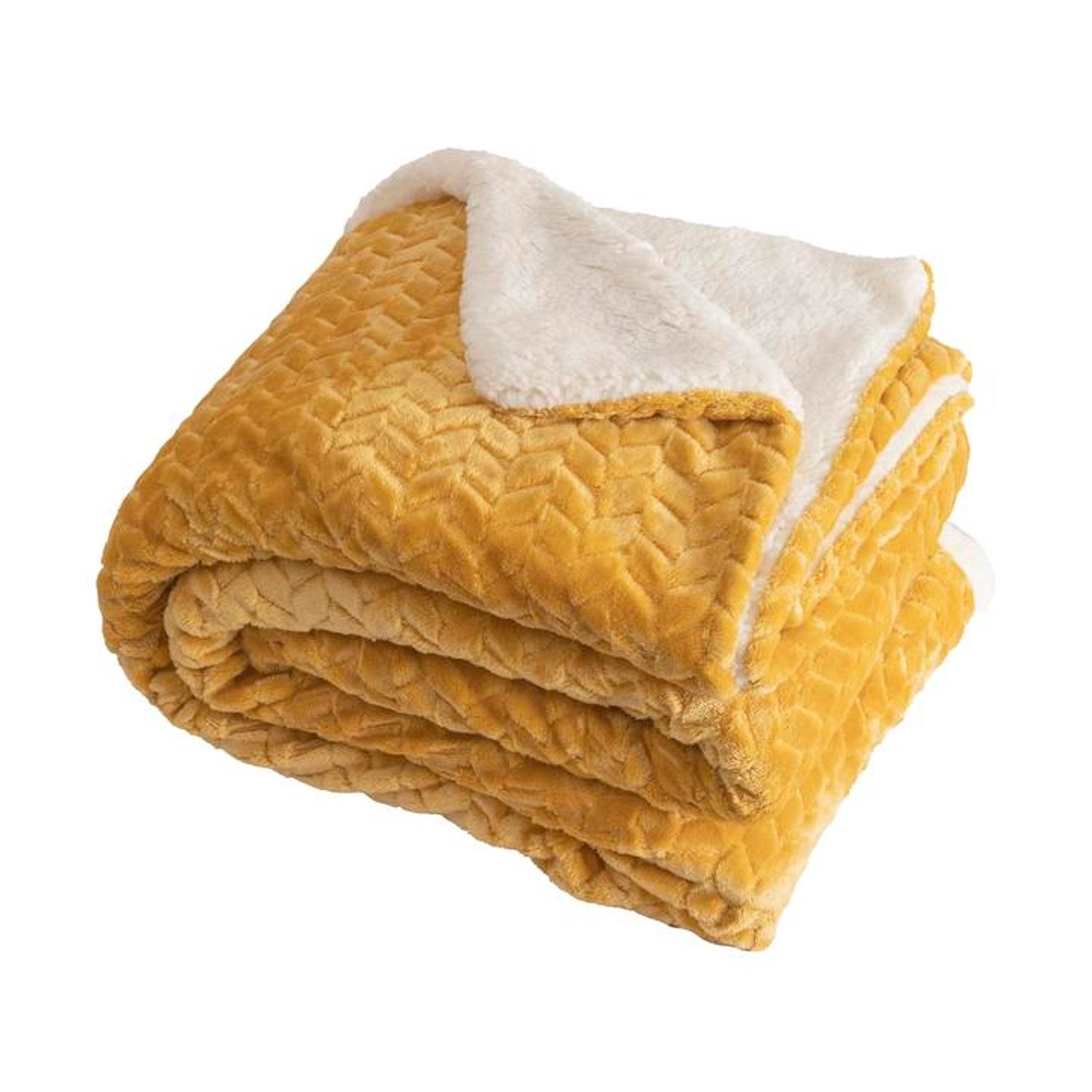 Plaid Chevron-Sherpa, Senape L.180 X L.220 Cm - 3