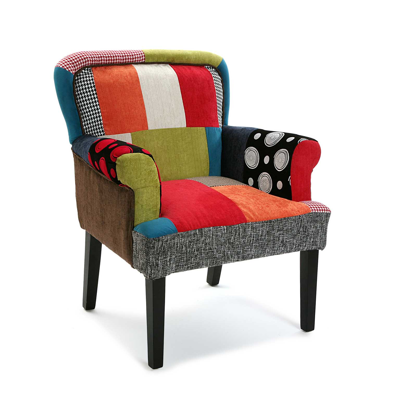 Versa philippe butaca orejera para salón o dormitorio. sillón lectura diseño vintage, rojo, gris y azul, 89x72x71,5cm