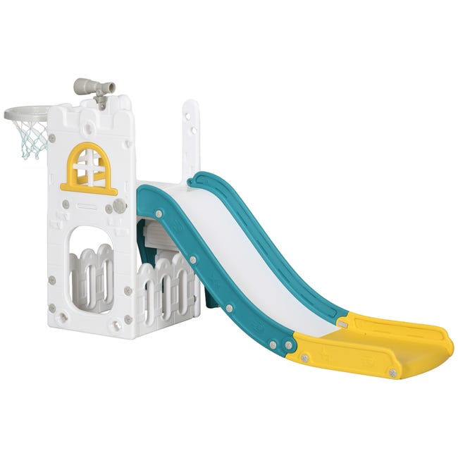 Toboggan 7 En 1 Grand Pour Enfants Intérieur Extérieur - Avec Panier Basket, Escalade Et Tunnel (Jaune)