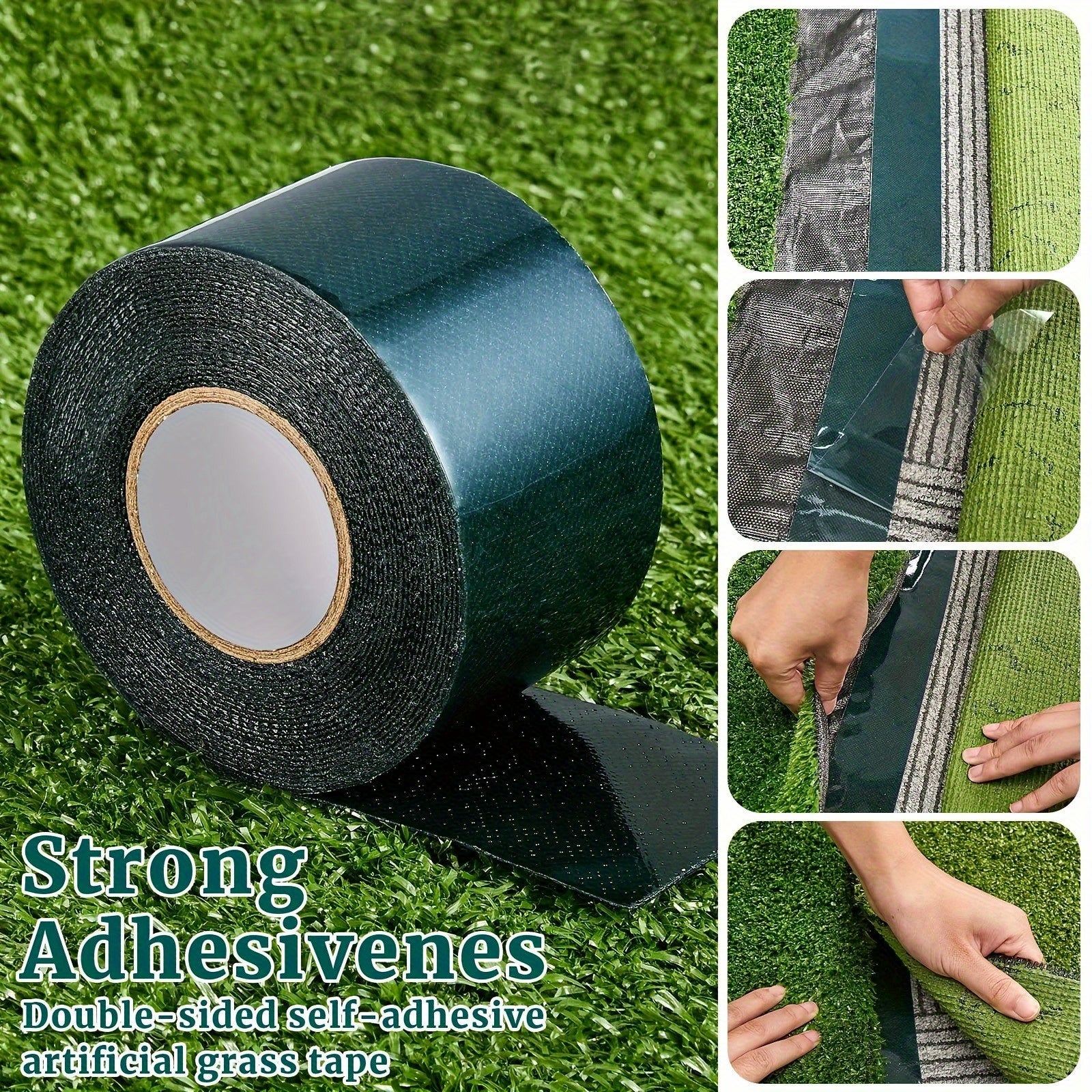 AUTRUCKER Bande de jonction pour gazon artificiel, bande de jonction auto-adhésive pour la pose de gazon synthétique (100 mm x 10 m) - 3