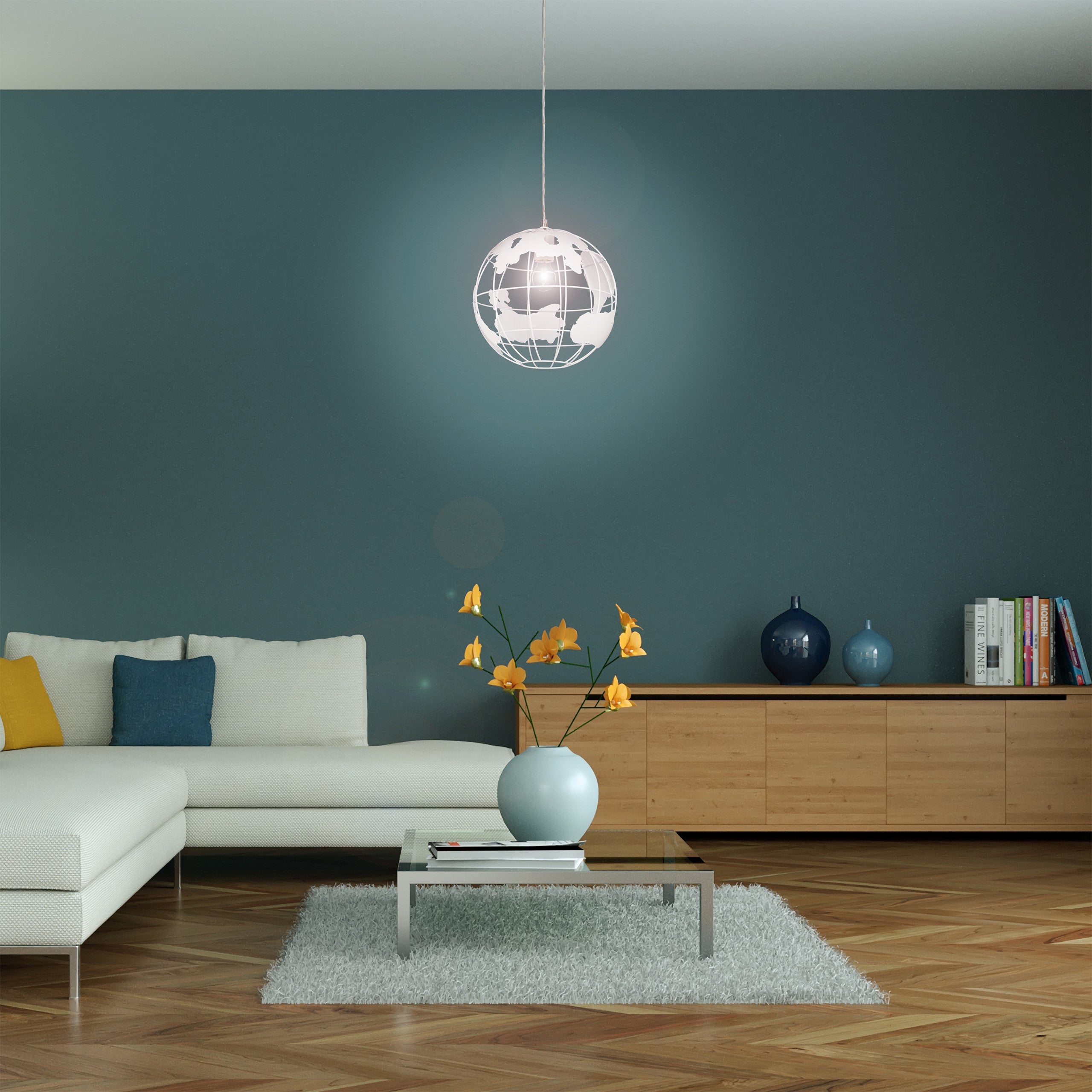 Lampadario Soffitto Sferica, Lampada Sospeso a Globo, Altezza Regolabile, in Metallo, Diametro: 30 cm, Bianco, Relaxdays - 2