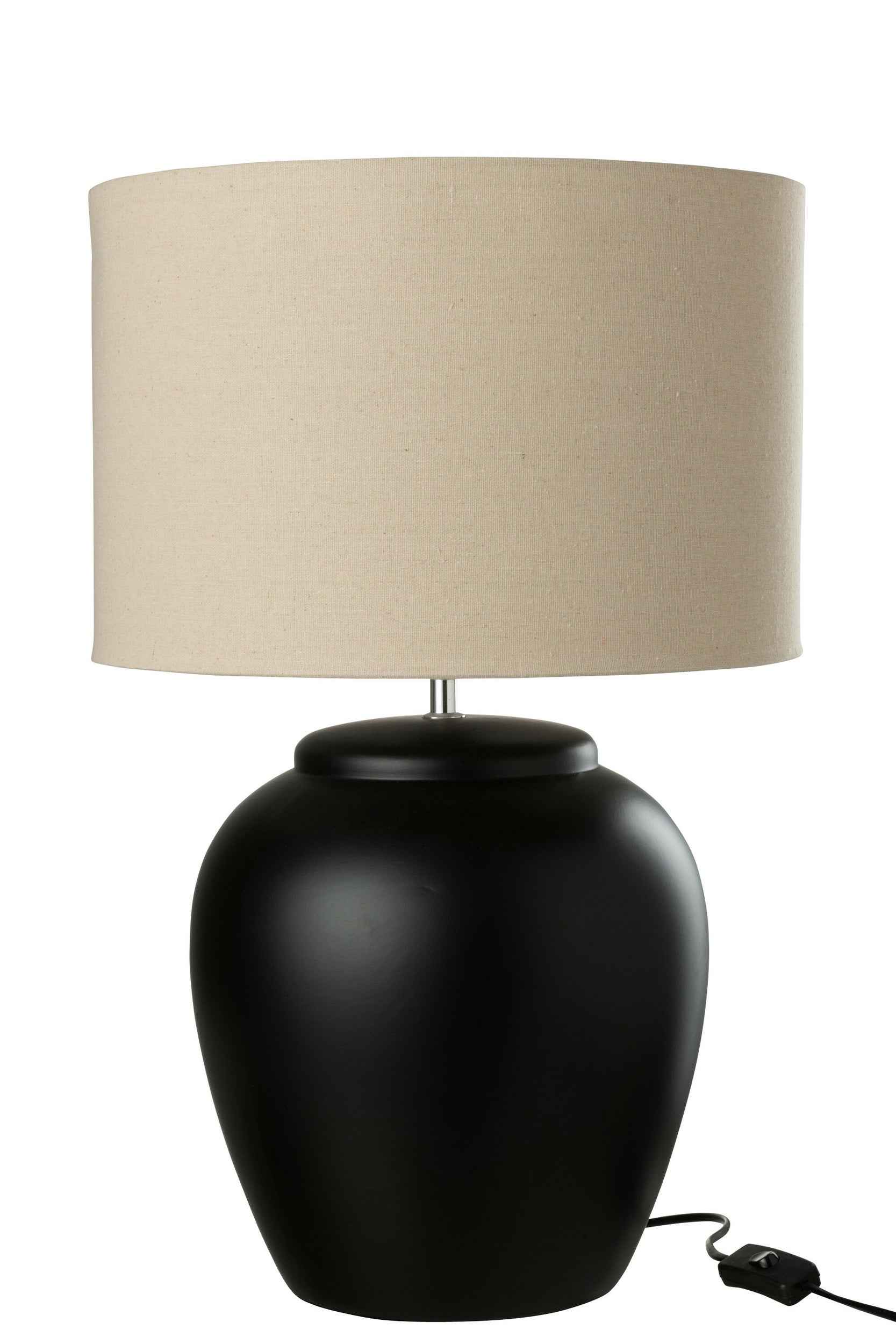Lampe De Table LED Design - Abat-jour Tissu Noir Sur Base Céramique Dorée (33cm, Blanc Chaud 3000K)