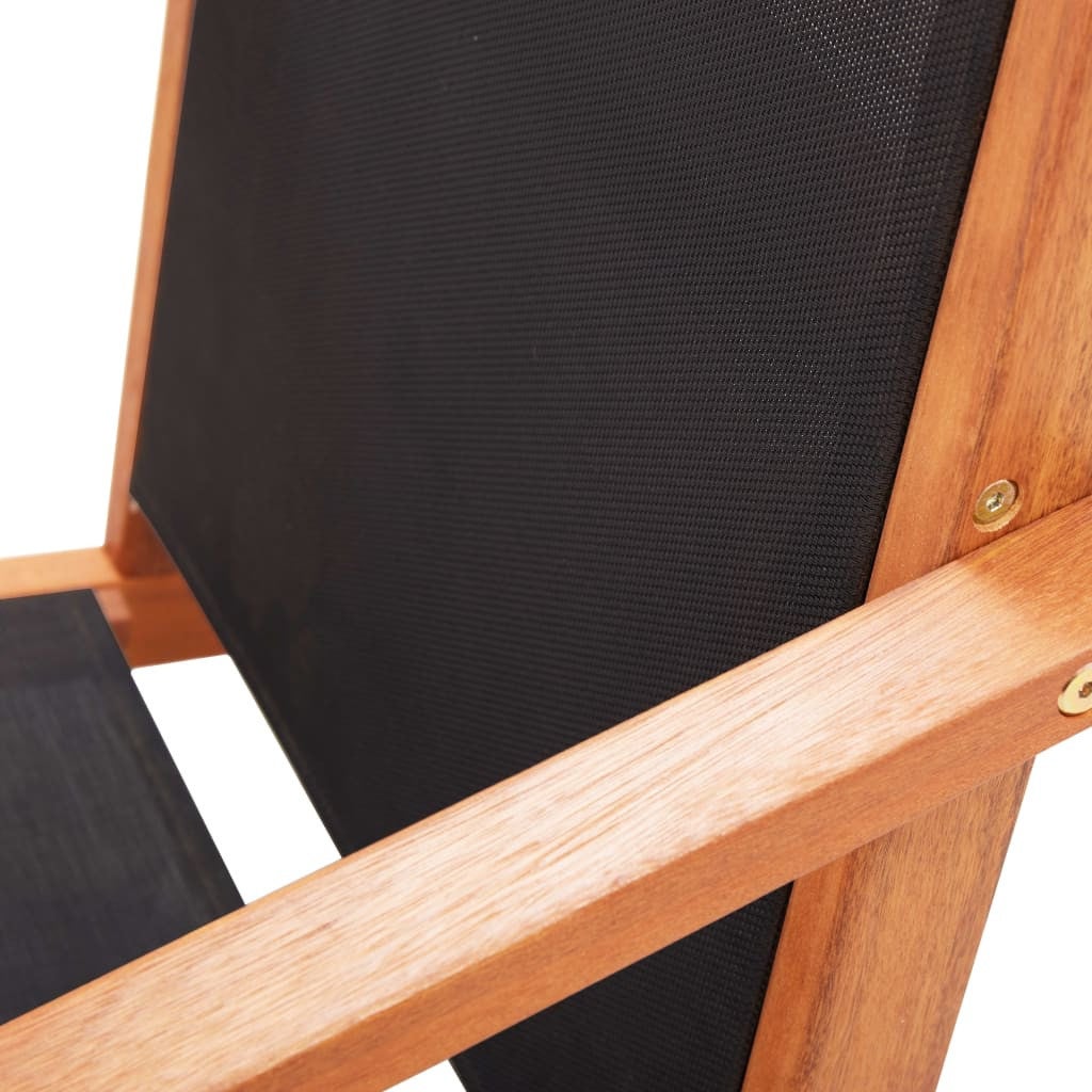 Chaise de jardin Noir Bois d'eucalyptus solide et textilène - 5