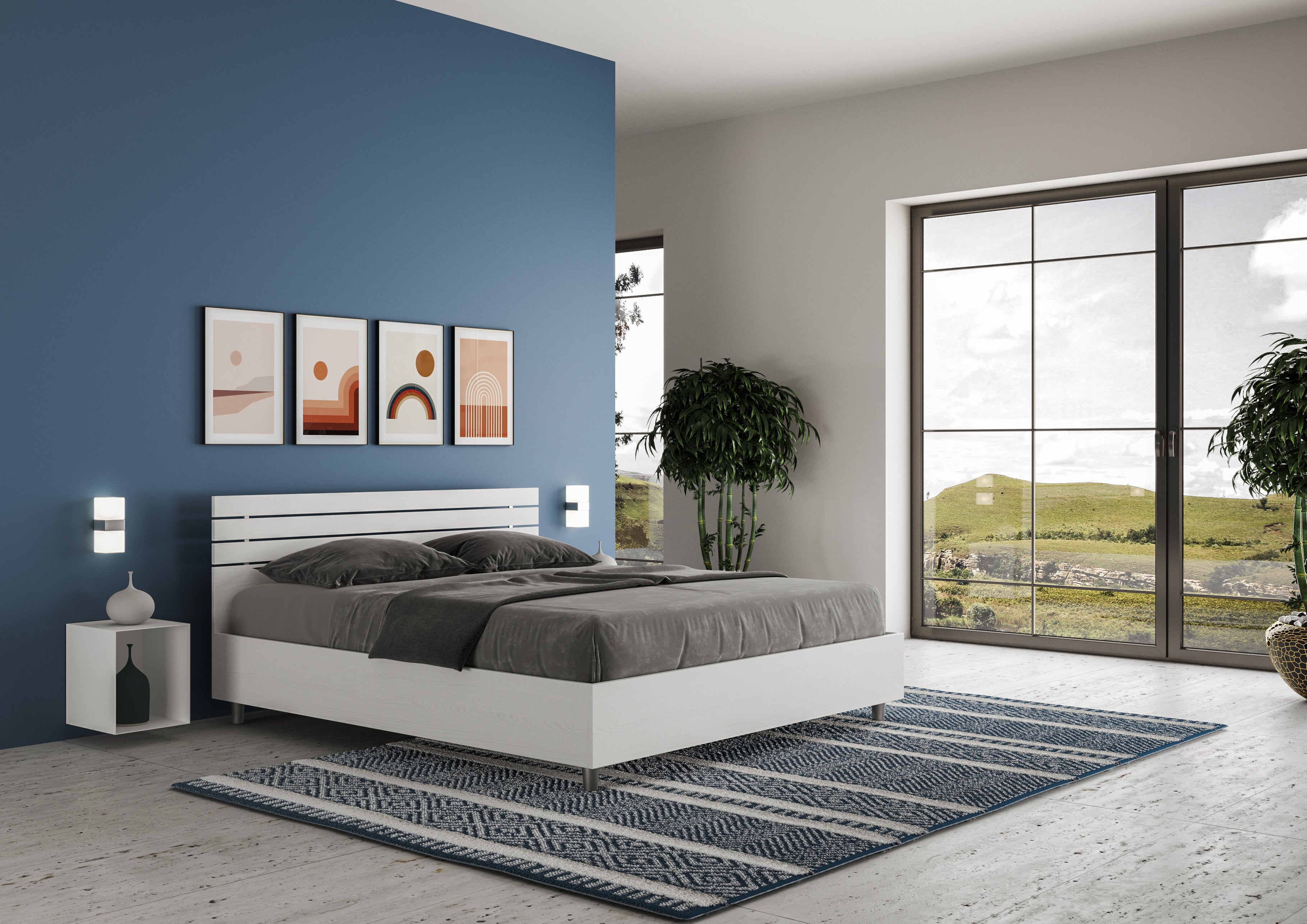 Cama sin somier 160x190 con cabecera recta de listones fresno blanco Ankel - 3