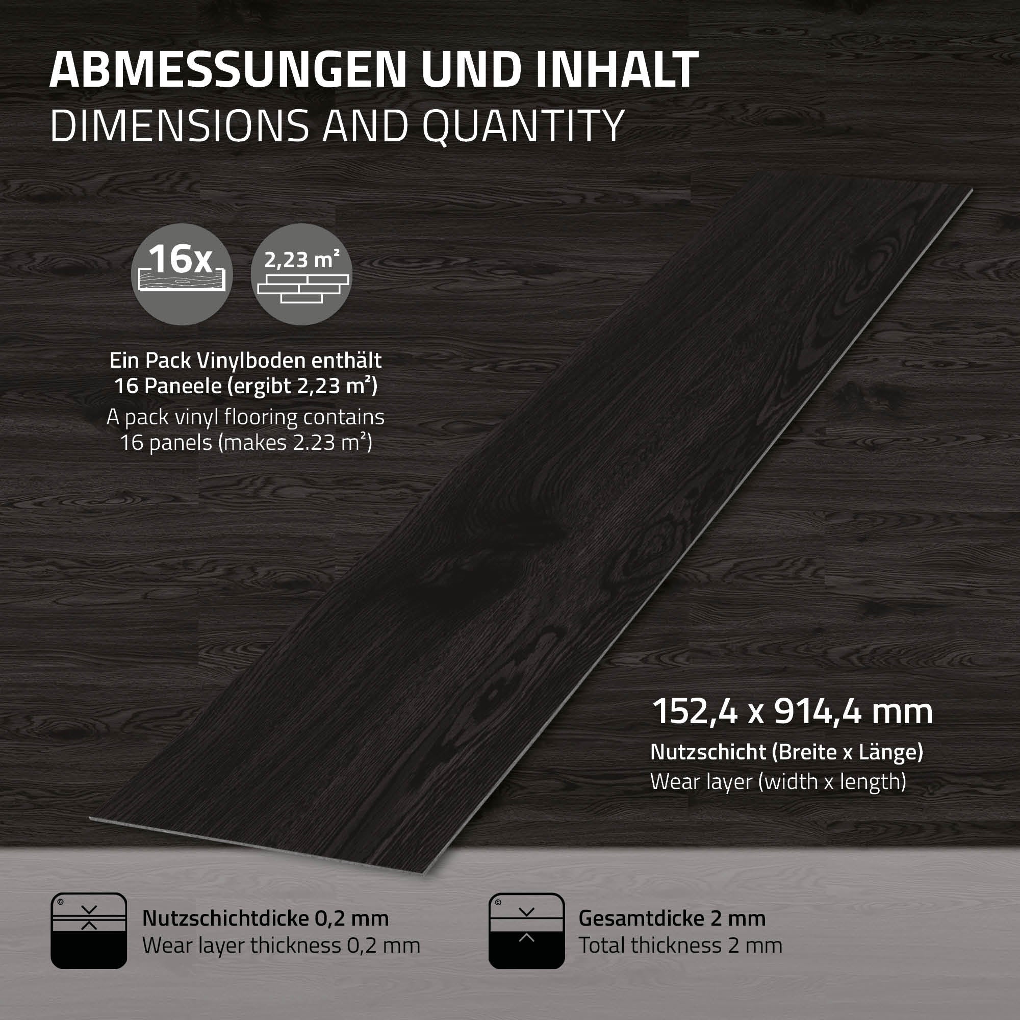 Revêtement de sol autocollant en PVC vinyle 2,23m²/16 planches 91,5 cm x 15,3 cm gris foncé aspect chêne antidérapant résistant à l'eau l'abrasion - 8