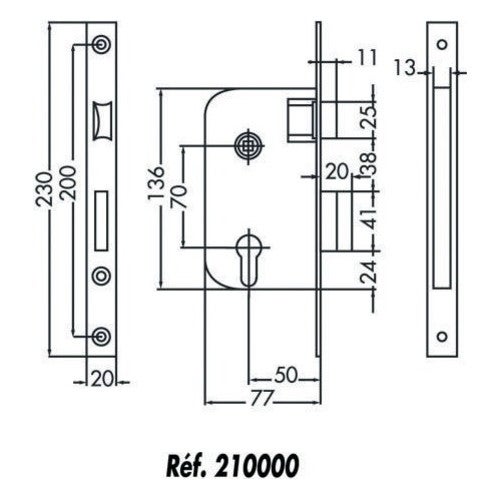 Serrure à encastrer monopoint axe 50 pêne dormant demi-tour clé i MULTIBAT bouts ronds - JPM Noir 70 Droite Pêne dormant et - 2