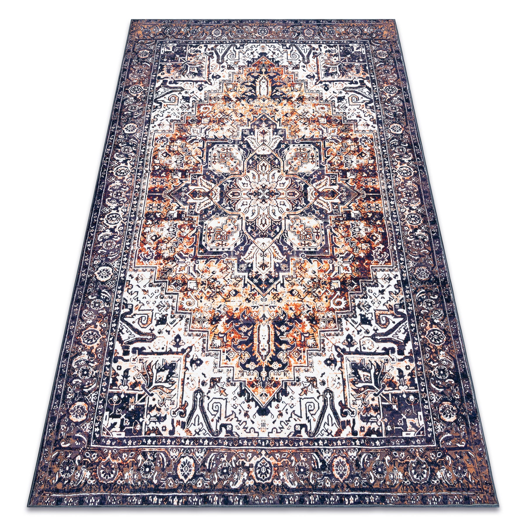 Dywan ANTIKA ancret sunset, nowoczesny ornament, do prania - granat / pomarańczowy 160x220 cm