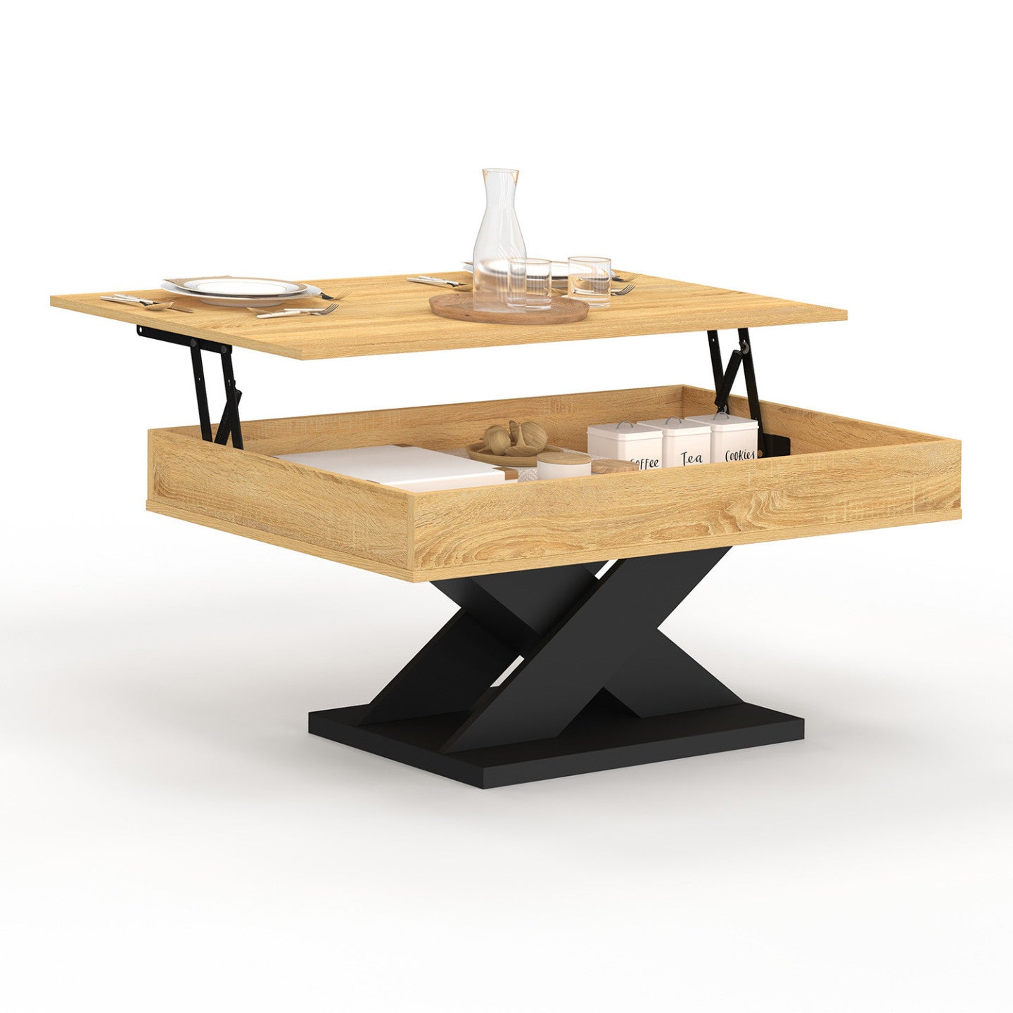Table basse rectangulaire plateau relevable ALICIA bois et pied noir - 2