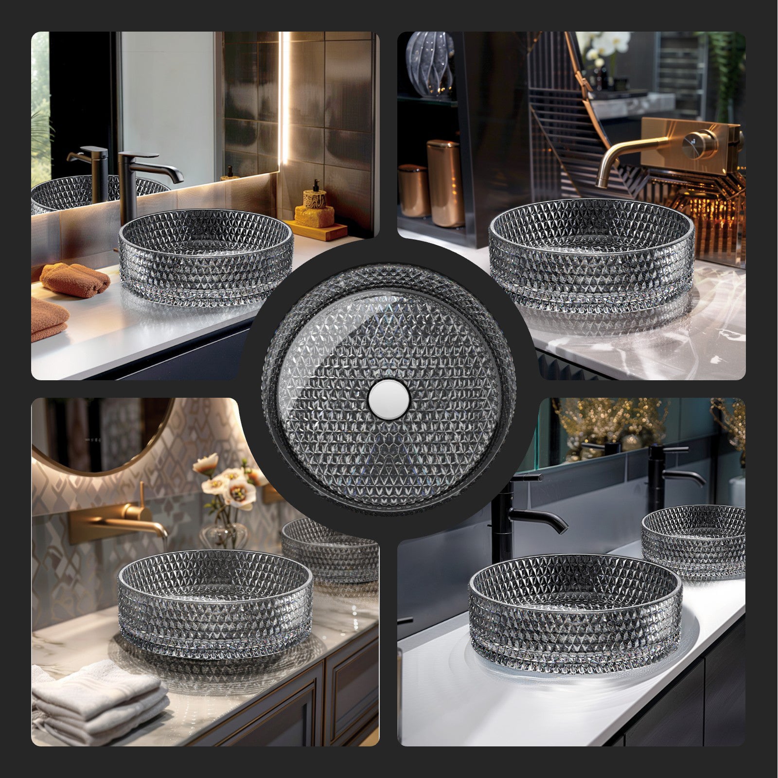 EMKE Vasque à Poser en Verre rond 36 x 36 x 11,2 cm - Noir - 6