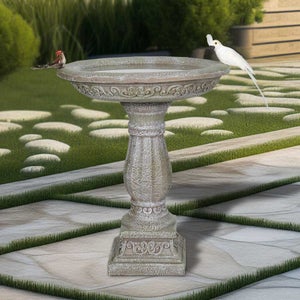 Bagnatoio per uccelli in cemento con base scolpita 60,5x51 cm – Fontana da giardino elegante e resistente | Leroy Merlin