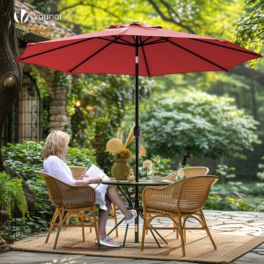 Parasol inclinable Ø 2,7 x H 2,4 m avec housse de protection rouge - Anti-UV, imperméable - VOUNOT® - 7