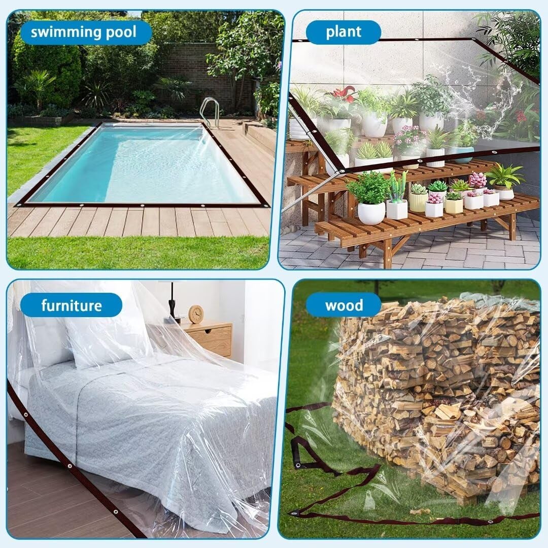 Teloni trasparenti con occhielli, telo impermeabile resistente, tenda da sole in PVC antivento e antipioggia per esterni (1 x 2 m) - 7