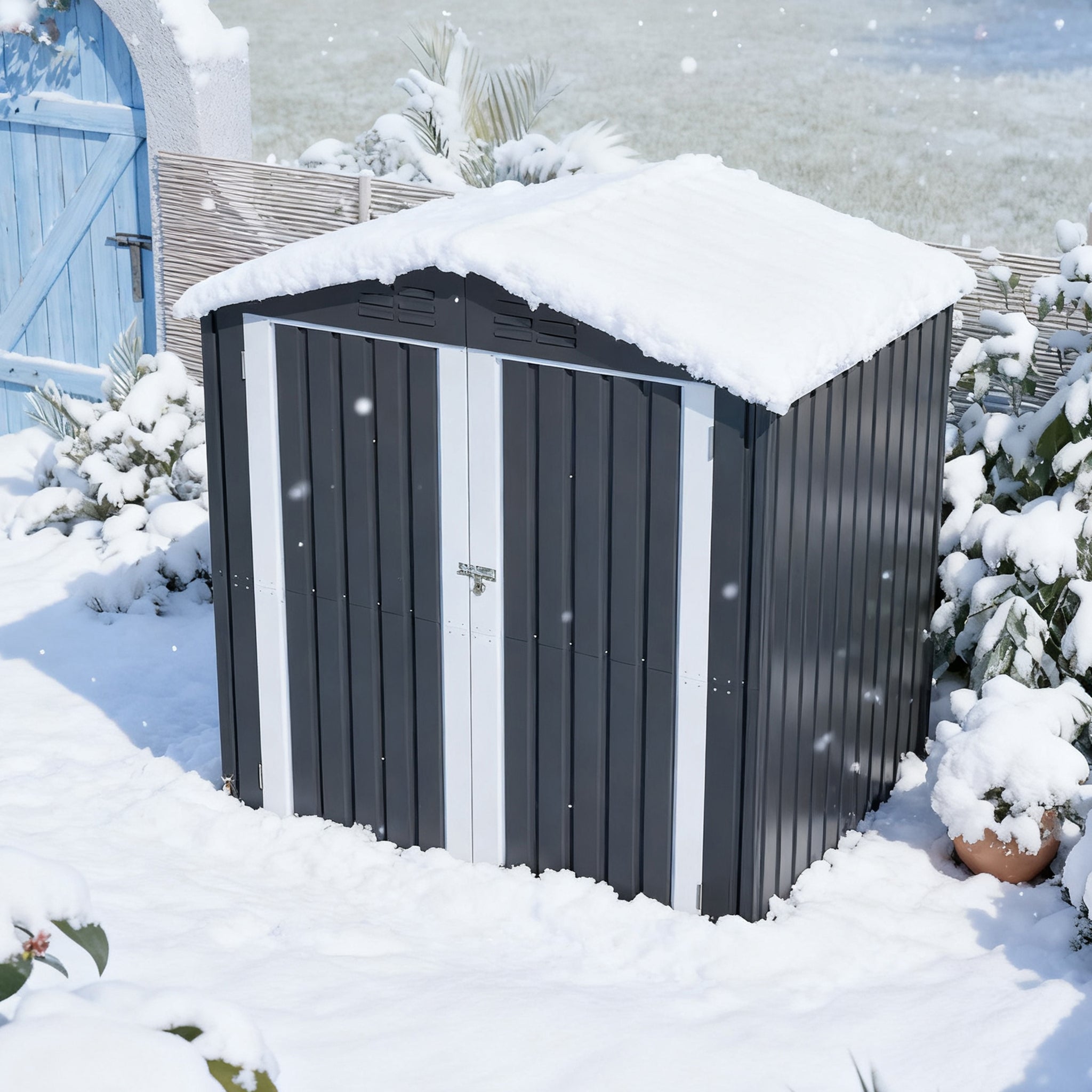 Abri de jardin métal avec fondement inclus, cabane à outils 142x185cm porte verrouillable, abri de stockage extérieur étanche, 142x185x189cm, Gris - 3