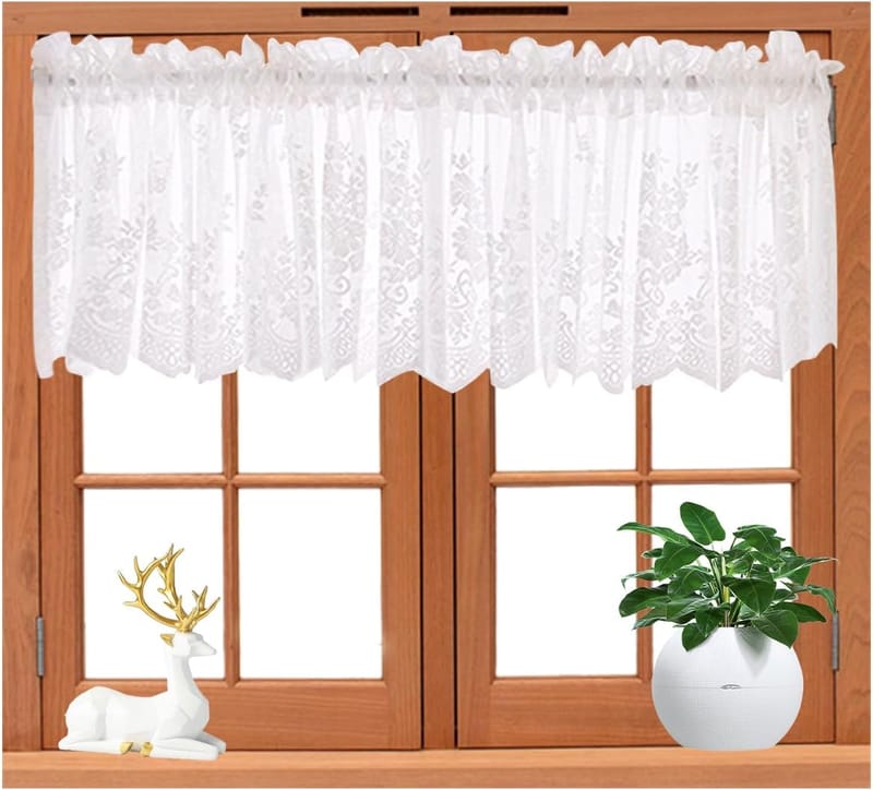 1. Zasłona tiulowa, zasłona z tiulu żakardowego, zasłona w stylu rustykalnym, karnisz nie jest wliczony w cenę, biała (szer. 74 cm x wys. 61 cm) - 8