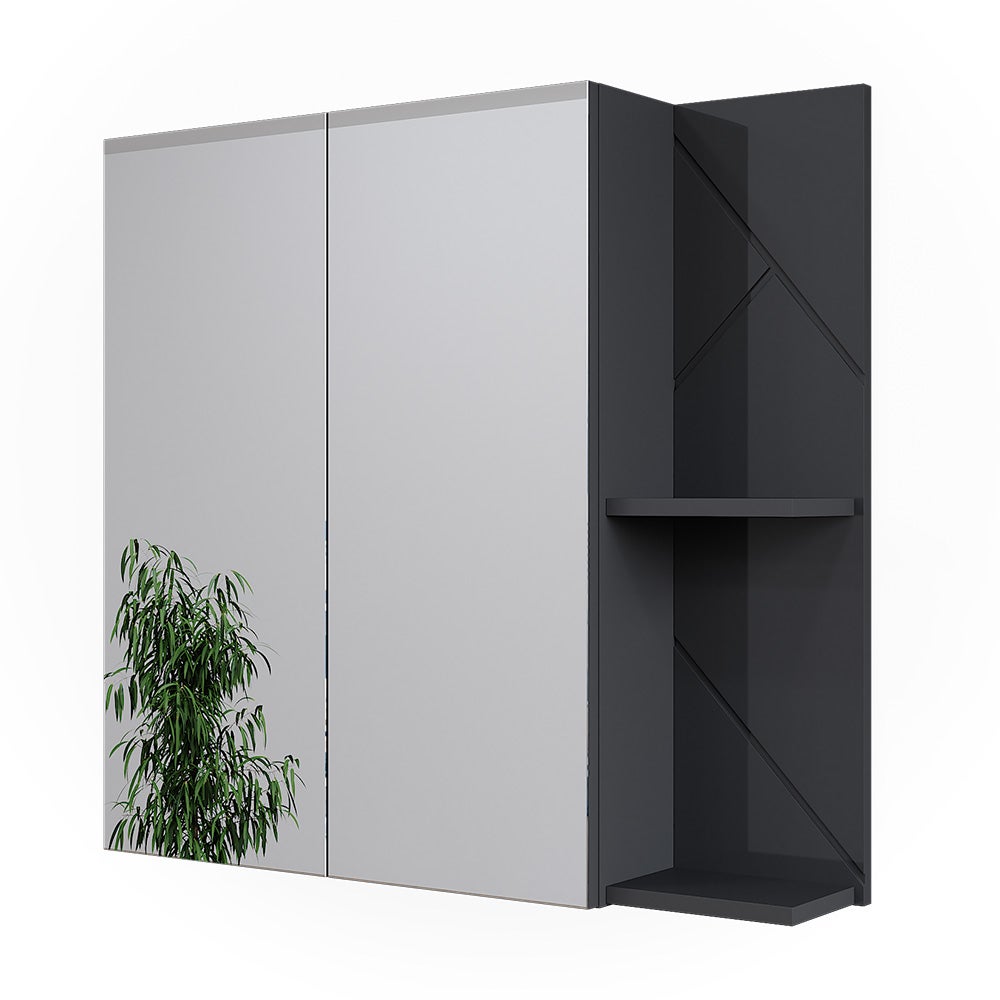 Armoire De Toilette Irma 80x55cm - Anthracite Et Chêne - Avec Miroir Et Rangements - Salle De Bain Design