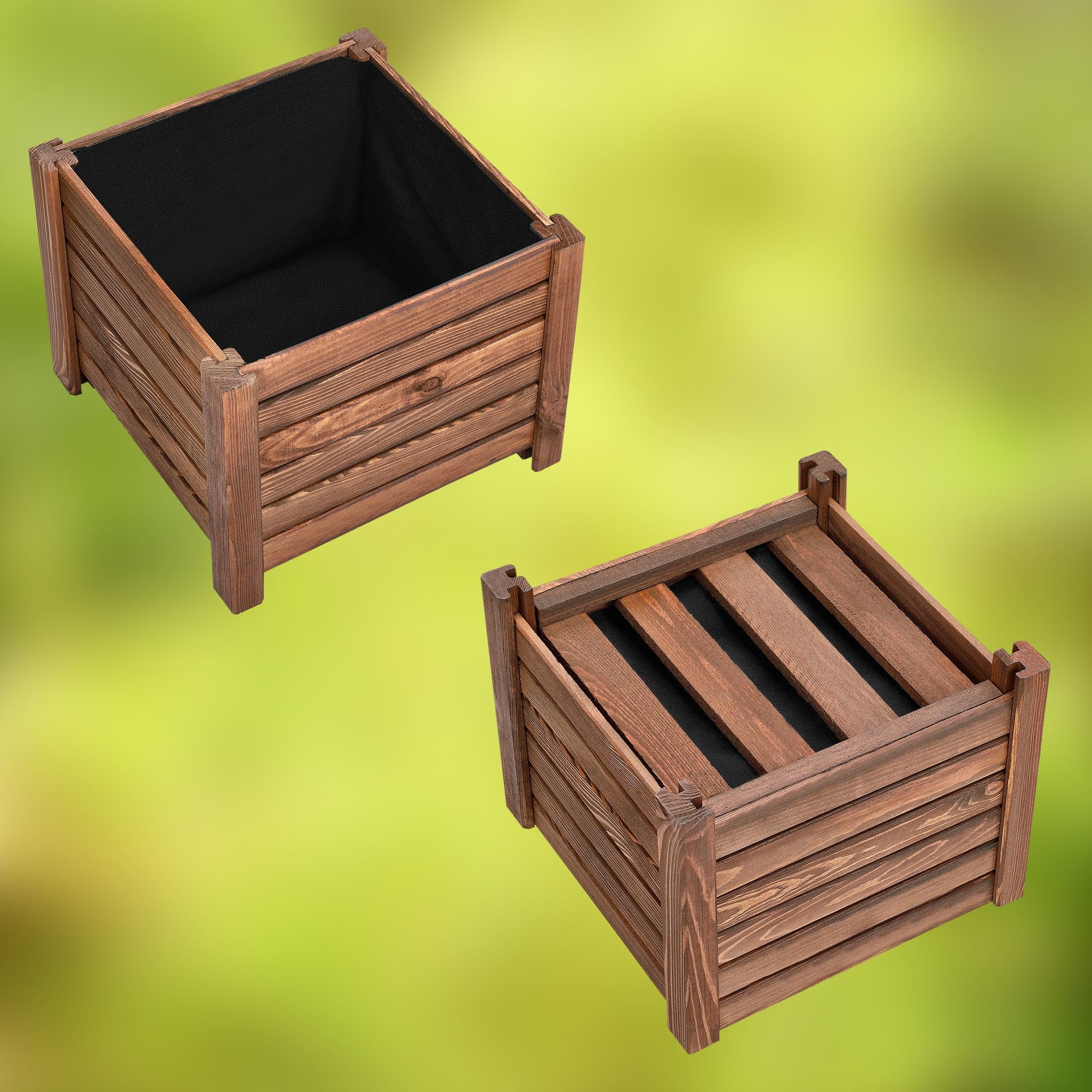 Pot de Fleurs en Bois 38 x 38 x 30 cm Jardinière en Pin Carbonisé Pot de Plantes Jardinière - Idéal pour Jardin Terrasse Balcon - Marron - KOTARBAU - 6