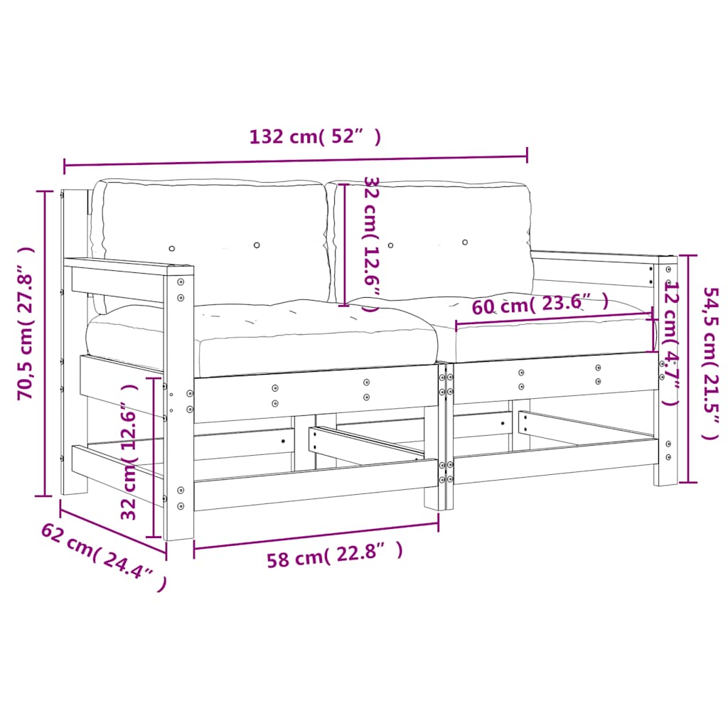 vidaXL Chaises de jardin avec coussins lot de 2 bois de pin massif - 9