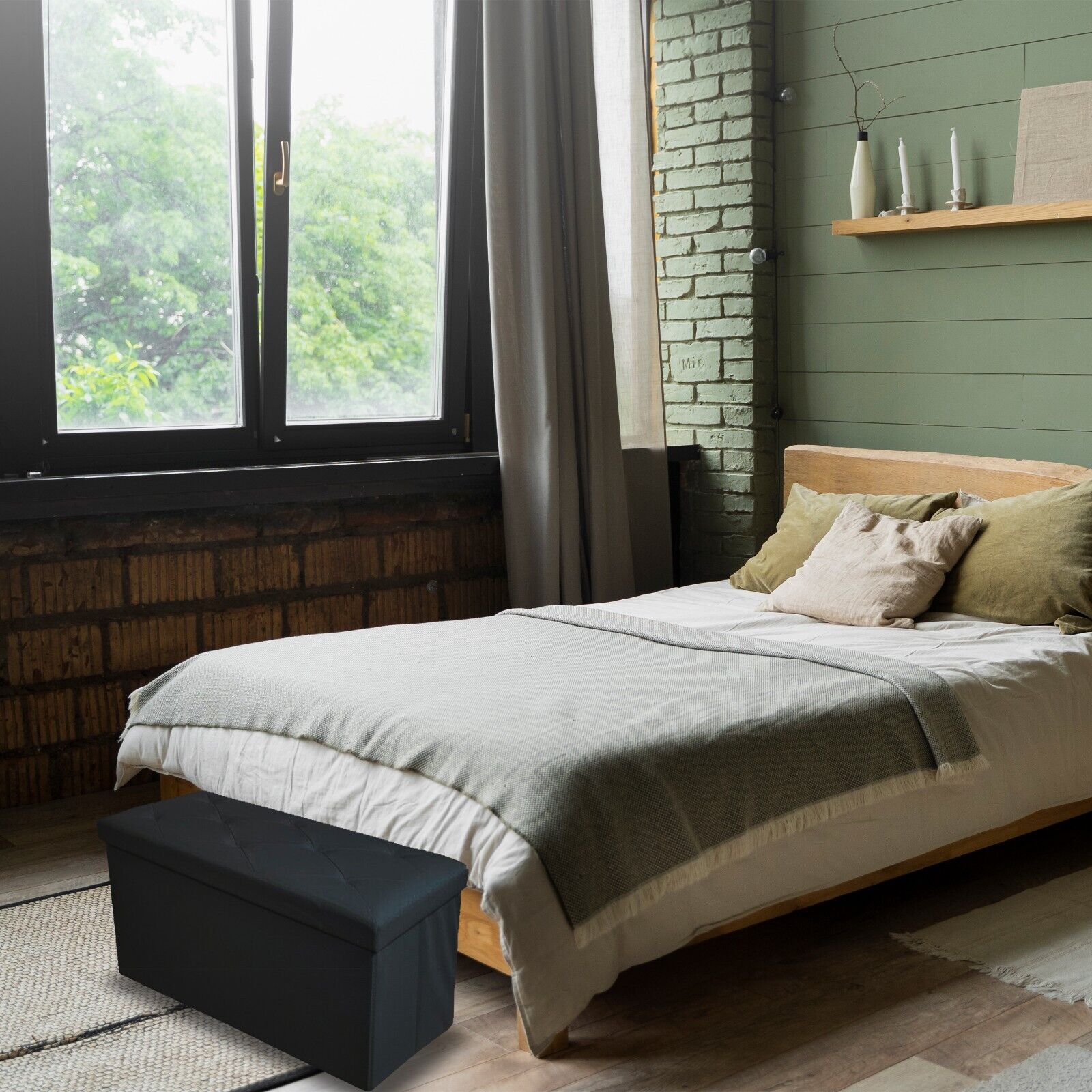 Pouf per interni in ecopelle Cassapanca Contenitore Pouf Portaoggetti Poggiapiedi organizer POUF NERO DOPPIO - 2