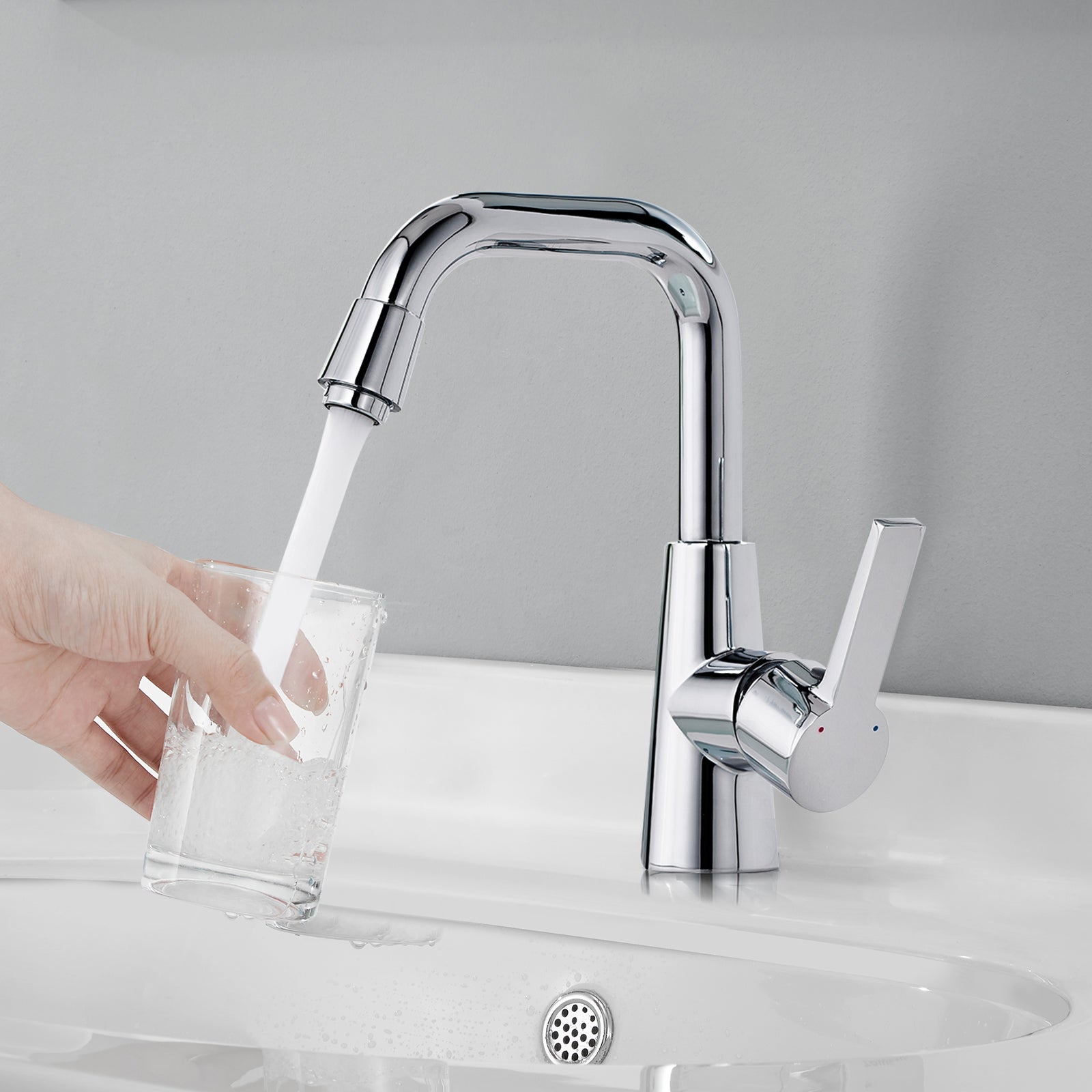 LOVHAUS Bateria łazienkowa, bateria umywalkowa obrotowa 360°, chromowane mosiężne baterie umywalkowe