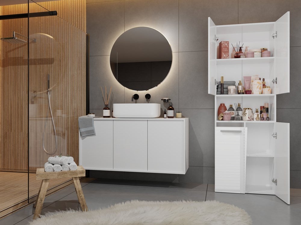 GLAZE | Mueble de baño con puerta + cesta | Estilo moderno | Dimensiones: 174x60x30cm | columna de baño - 6