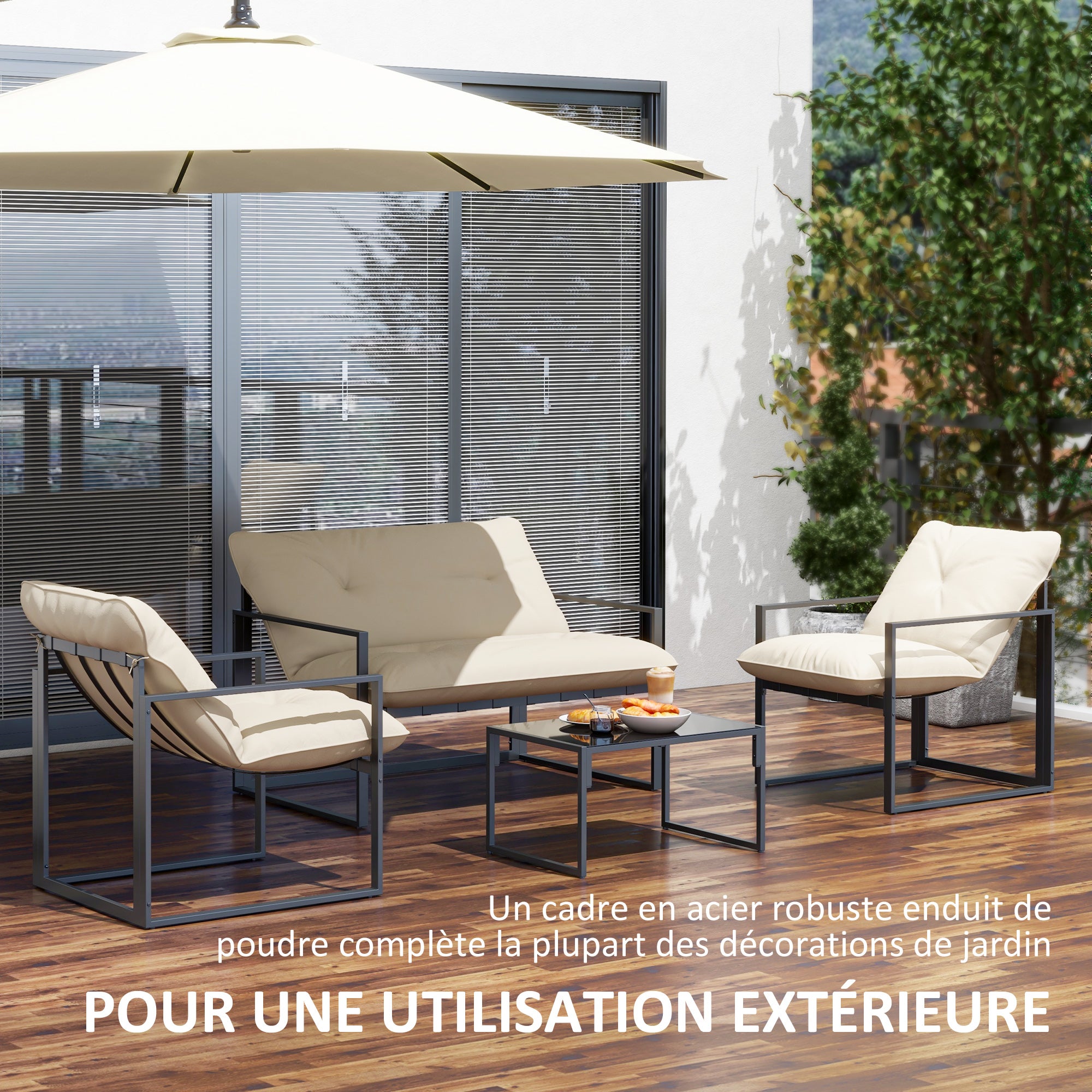 Salon de jardin en Acier Beige 4 personnes - 6