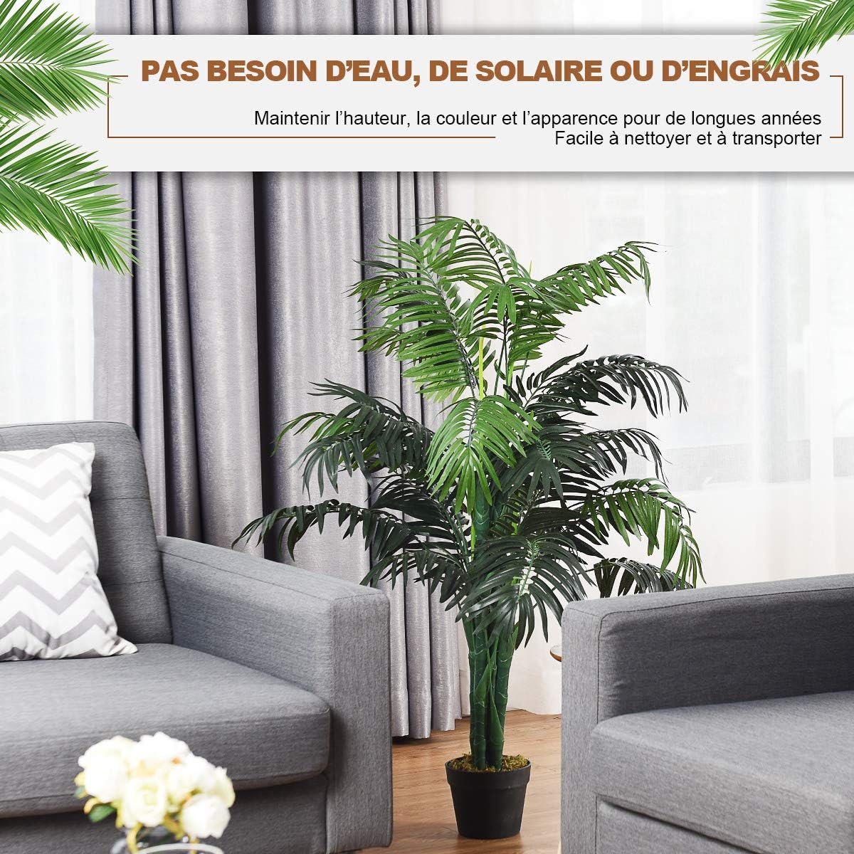 Plante Artificielle Déco. Interieur Palmier Aréca avec Pot Vert Arbre- H 110 cm - 2