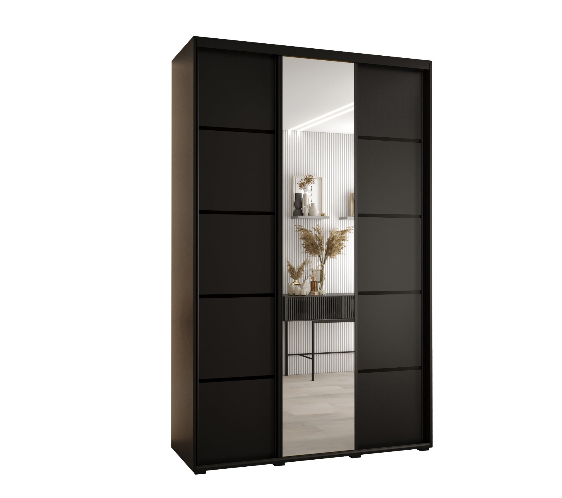 Szafa przesuwna z lustrem wysoka Davos 5 160 x 45 x 235,2 cm czarny + czarny + u. czarny - Abiks Meble