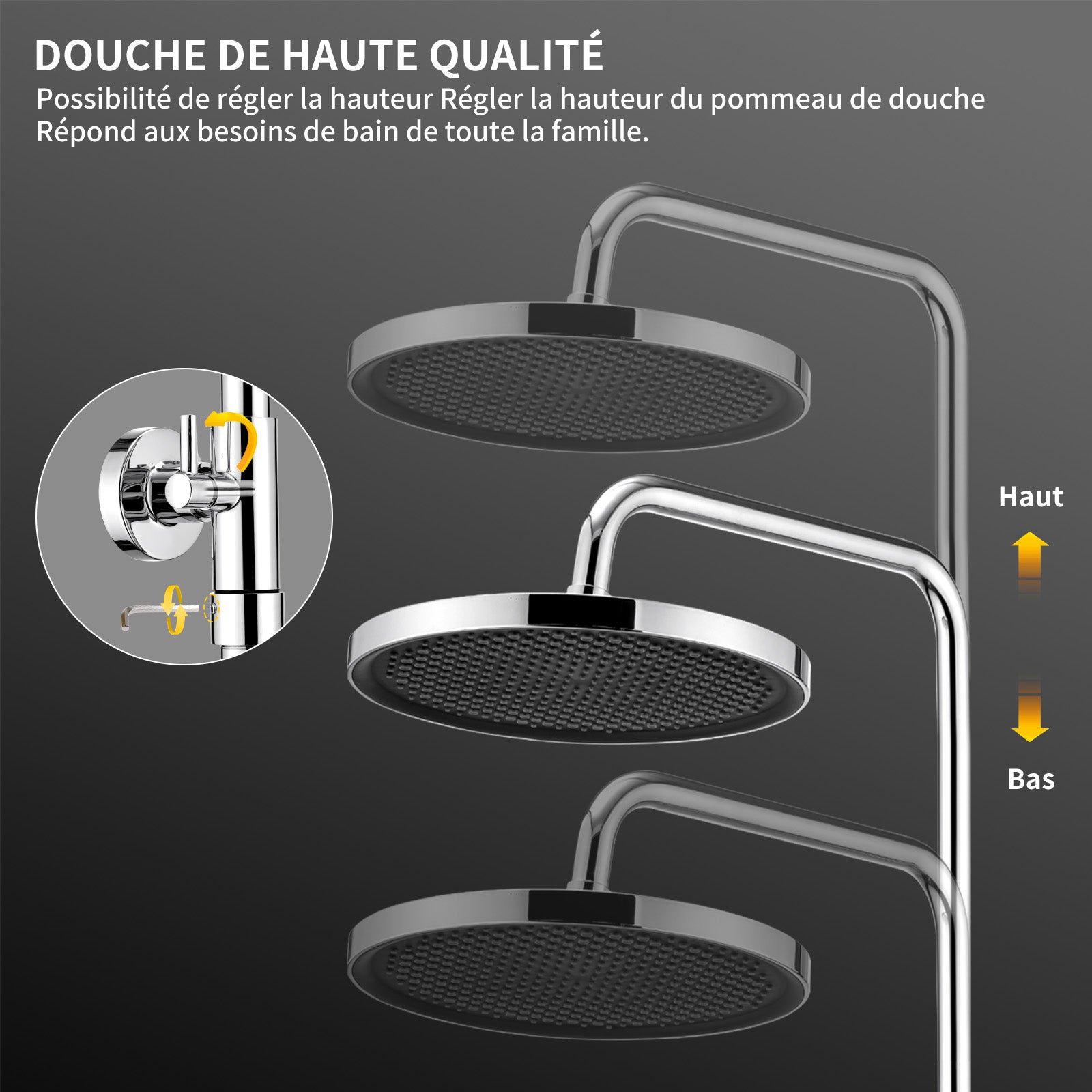 Colonne de Douche Thermostatique, Ensemble de Douche Hauteur Réglable sans Percement Supplémentaire Chromé avec Douchette 3 Jets, Mitigeur en Laiton - 3