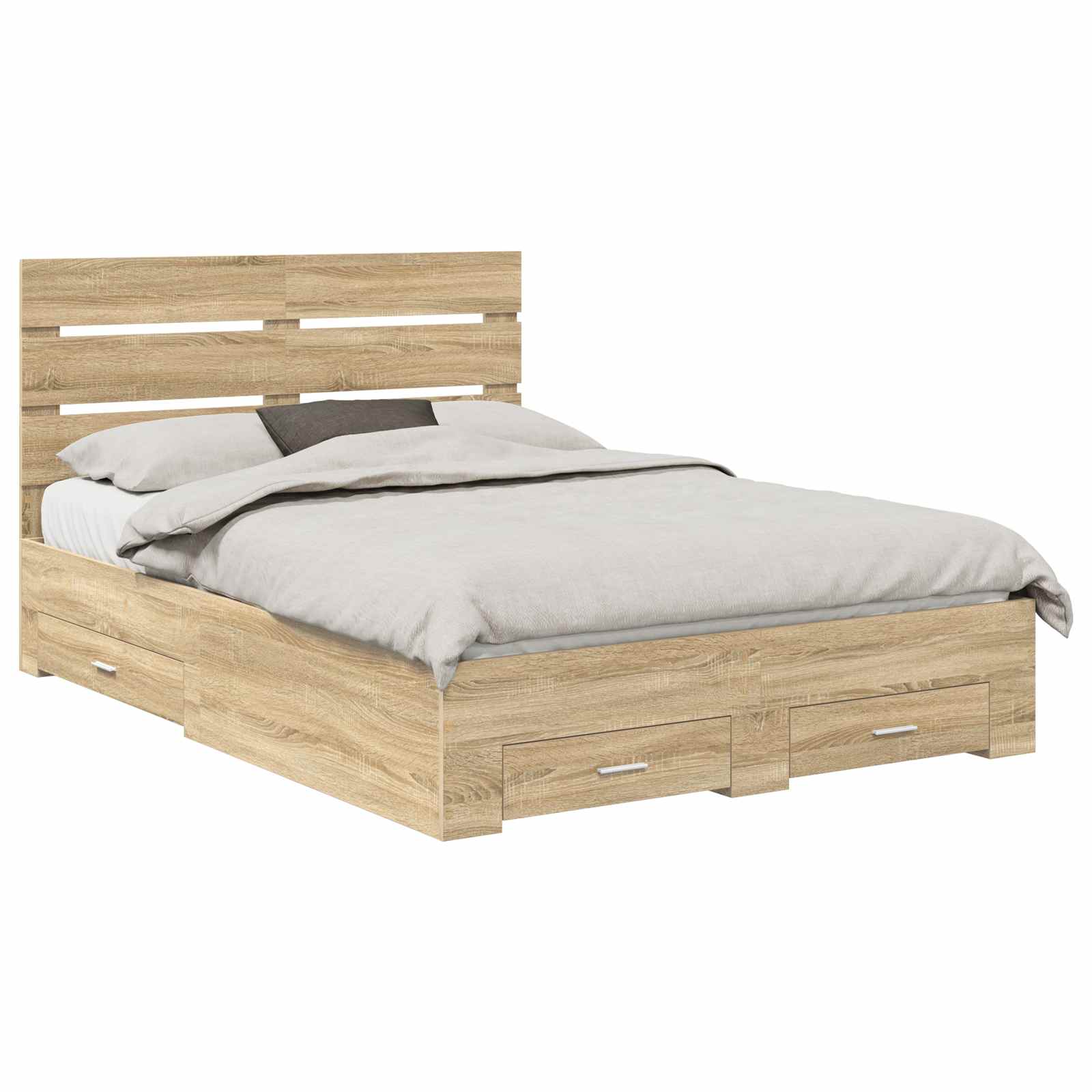 Cadre de lit en panneau de bois, chêne, pour la chambre, 150 × 200 cm - 2