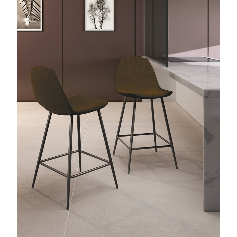 Brigitte - Brązowy stołek ze sztucznej skóry - Zestaw 2 szt.