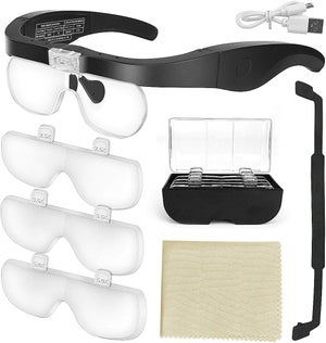 Lenti D'ingrandimento A Cuffia Con 4 LED Dimmerabili – Ricaricabili Via USB, Leggere, Con Cinghie Regolabili, Per Orafi, Orologiai E Saldature