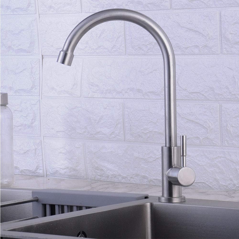 Bateria kuchenna, tylko zimna woda, jednouchwytowa bateria zlewozmywakowa, obrotowa 360°, oszczędzająca wodę, ze stali nierdzewnej