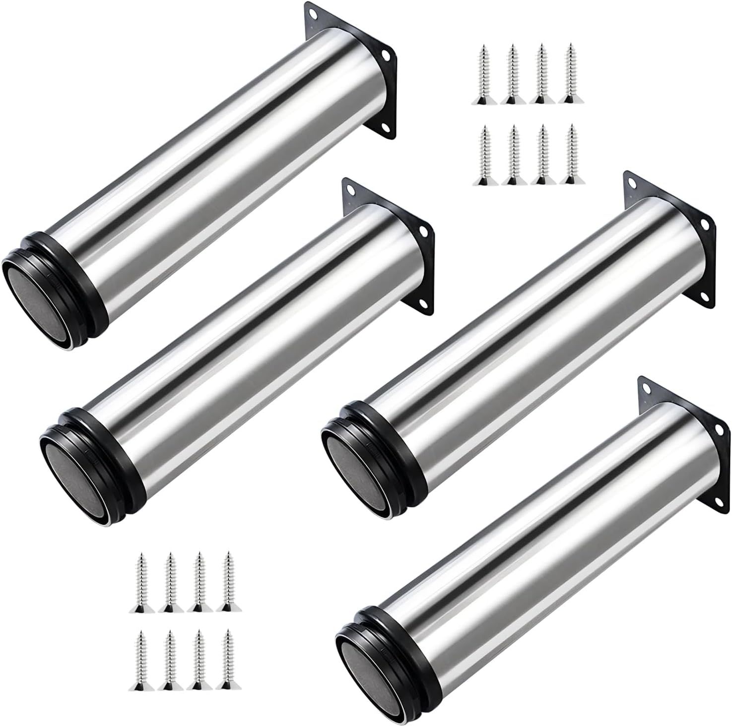 4x Regulowane nóżki meblowe - Metal chromowany - Regulowana wysokość (Łącznie: 250 mm)