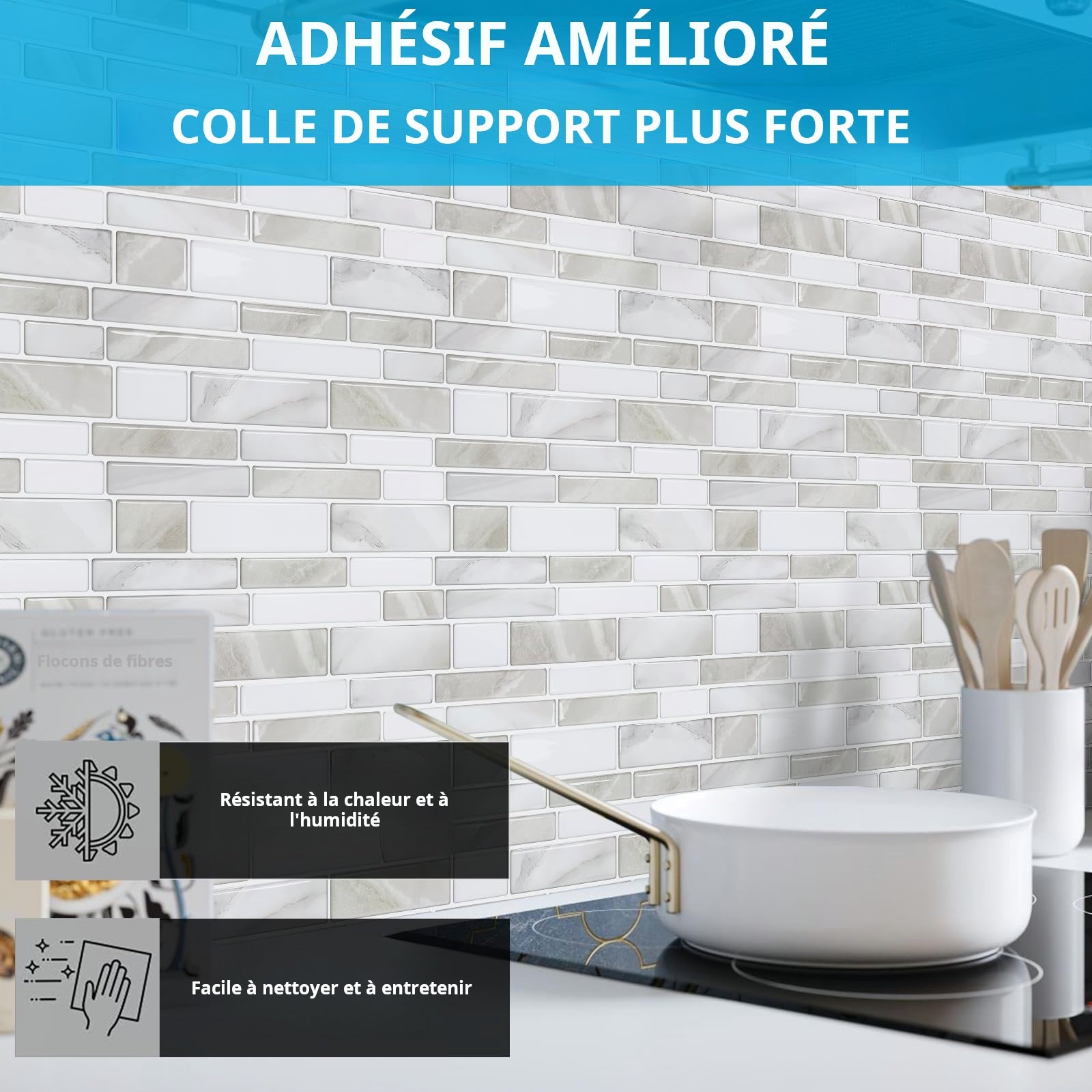 10 feuilles de carrelage autocollant pour crédence, 30 x 30 cm, à coller sur les murs, carrelage autocollant pour crédence de cuisine et salle de bain - 5