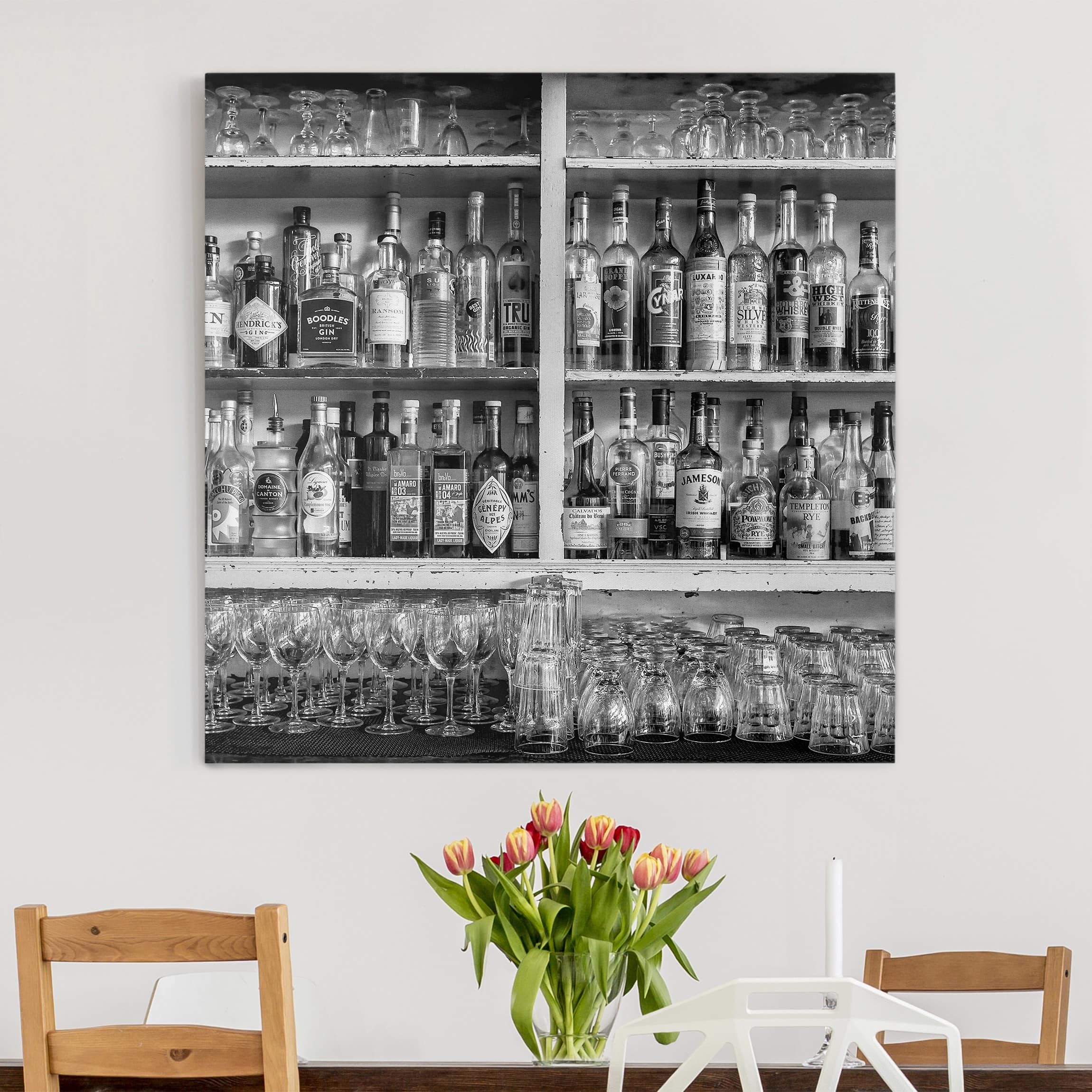 Lienzo cuadro en lienzo bastidor impresion en lienzo blanco y negro café fotografía 247 cocina comedor 30 x 30 cm